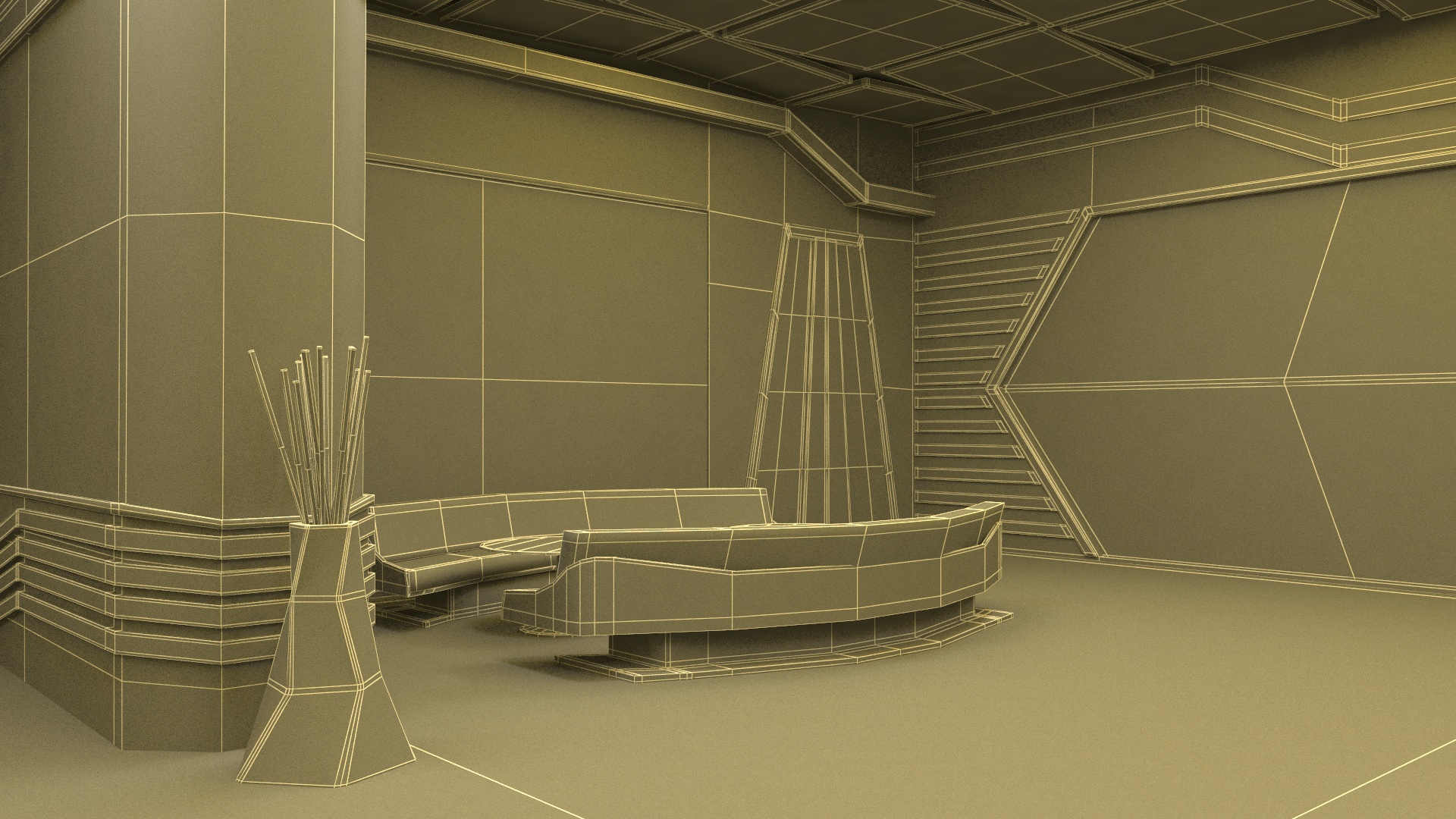 3D model Fantastic Cafe Interior Yellow Lights On