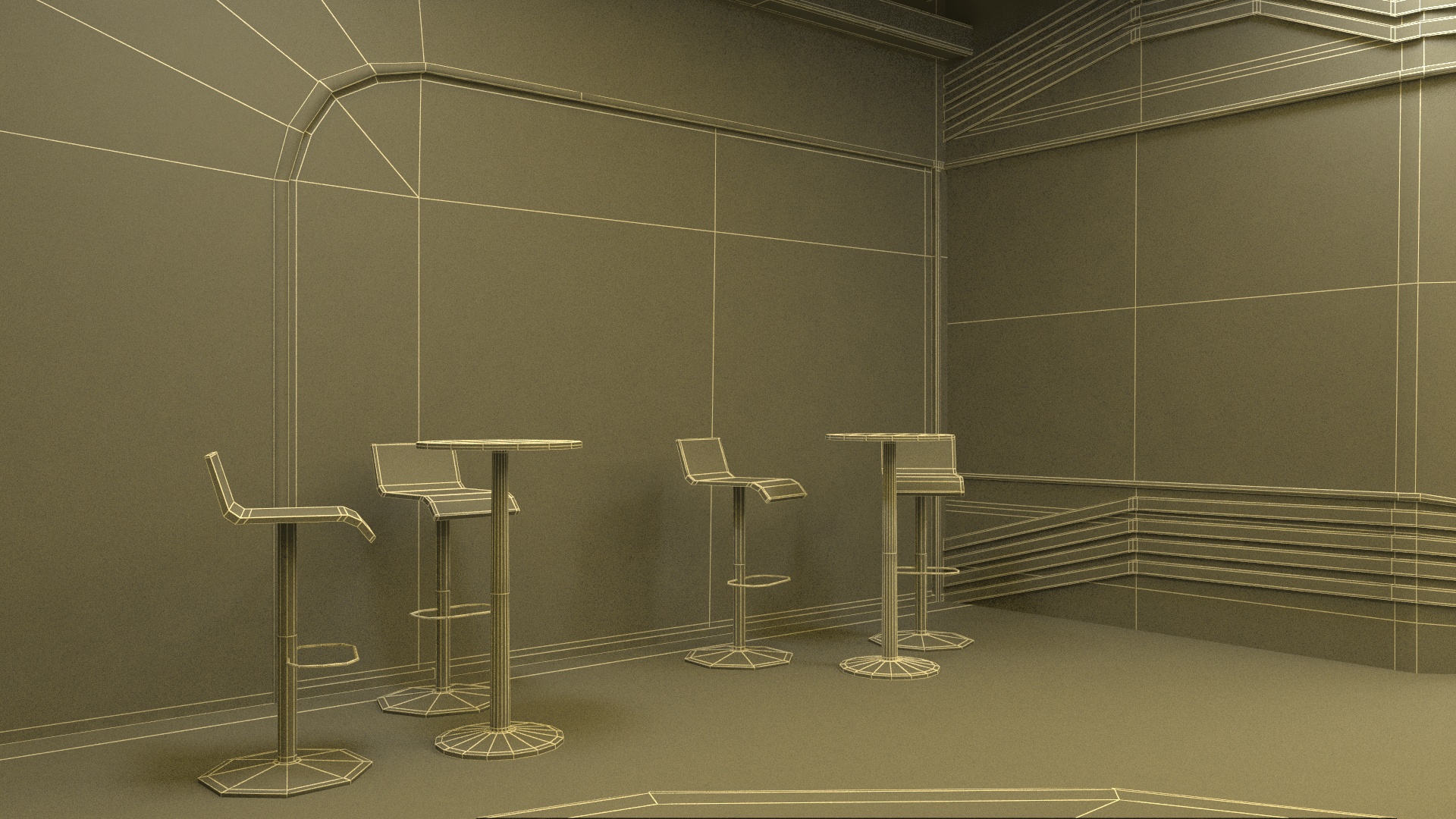 3D model Fantastic Cafe Interior Yellow Lights On