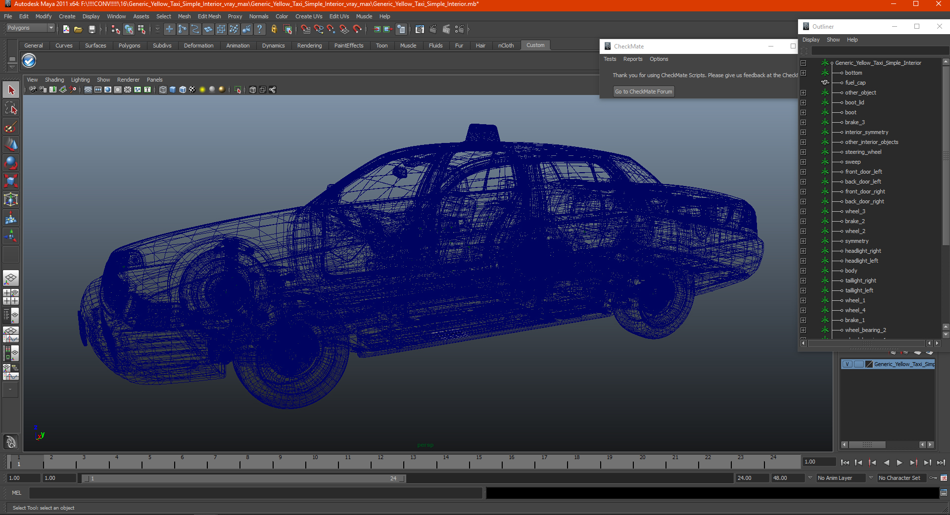 3D model Generic Yellow Taxi Simple Interior