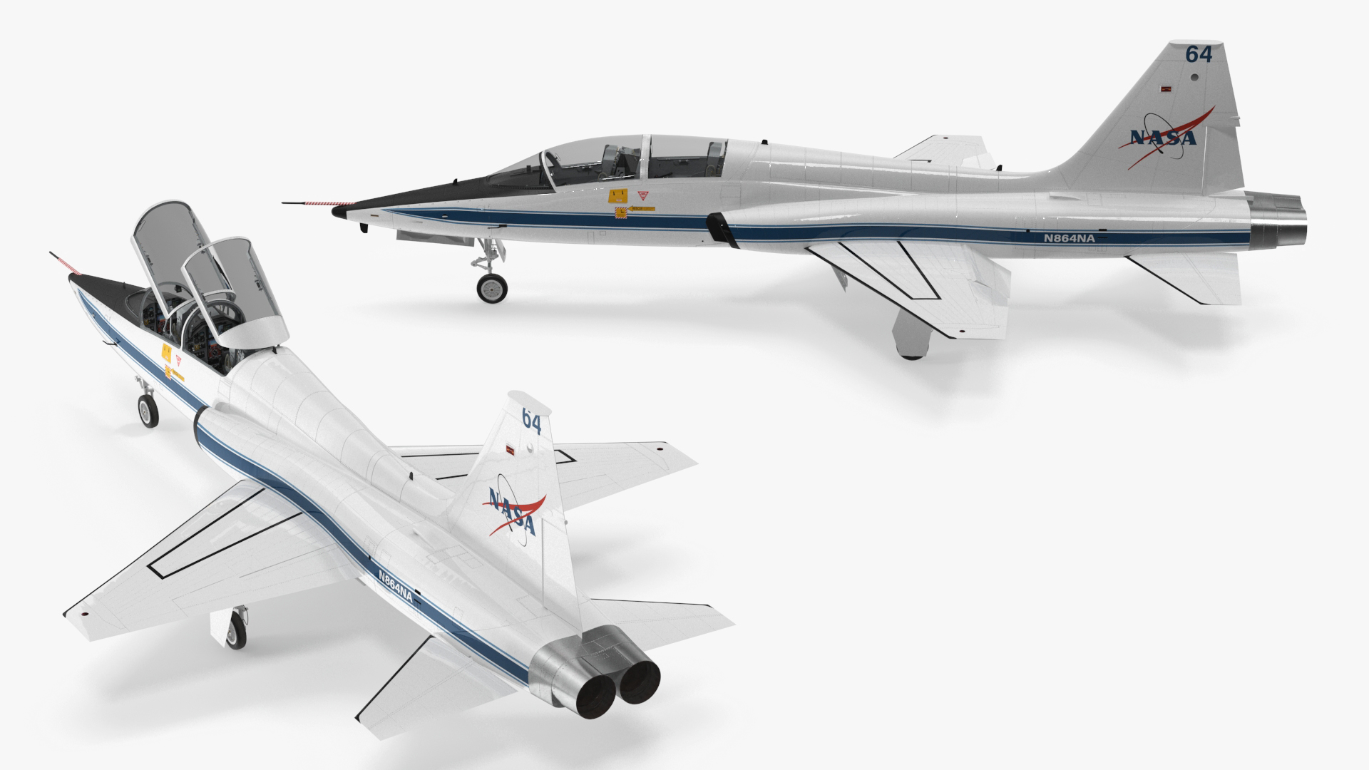 NASA Trainer Jet Aircraft T-38 White Rigged for Maya 3D