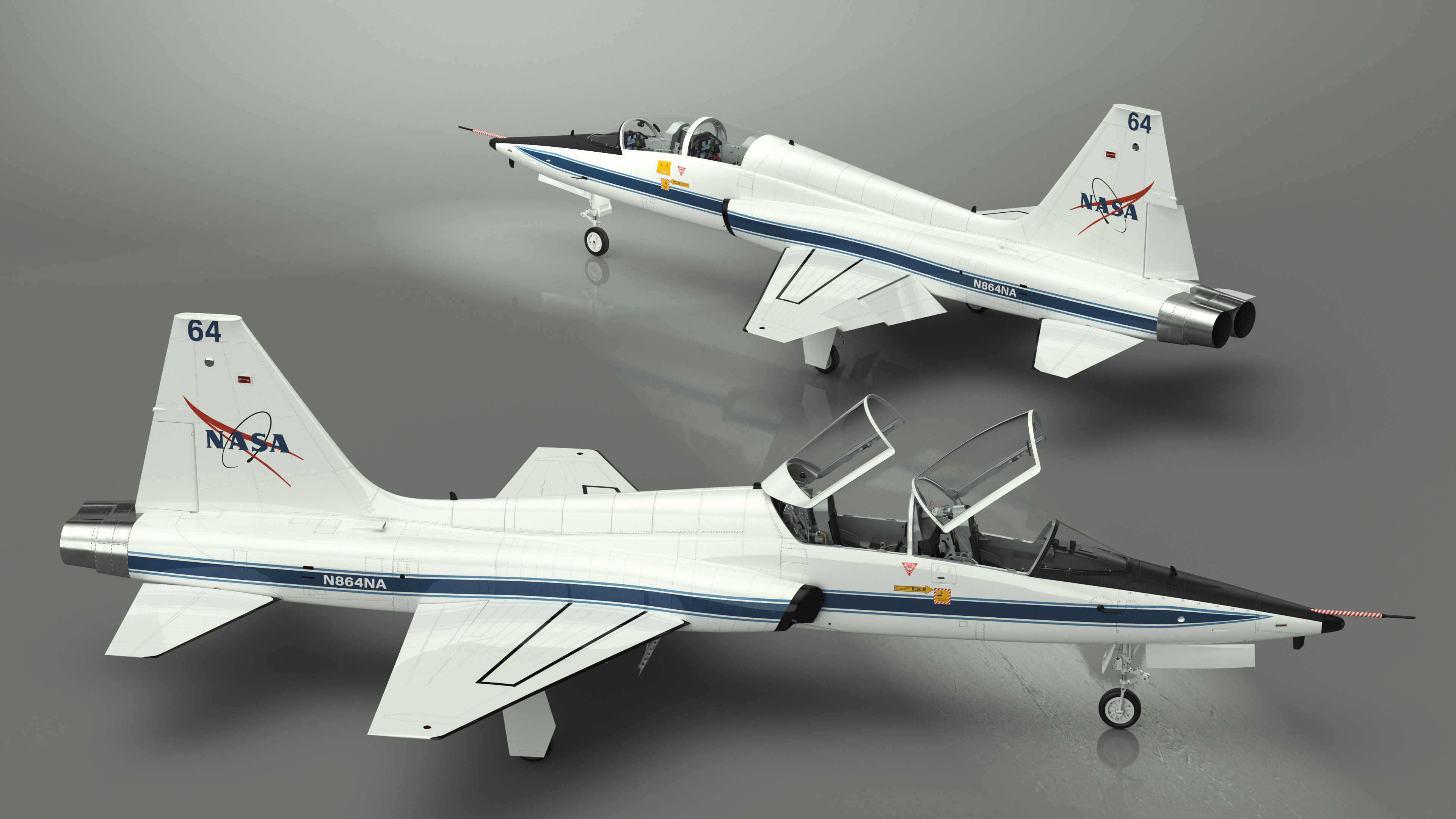 NASA Trainer Jet Aircraft T-38 White Rigged for Maya 3D