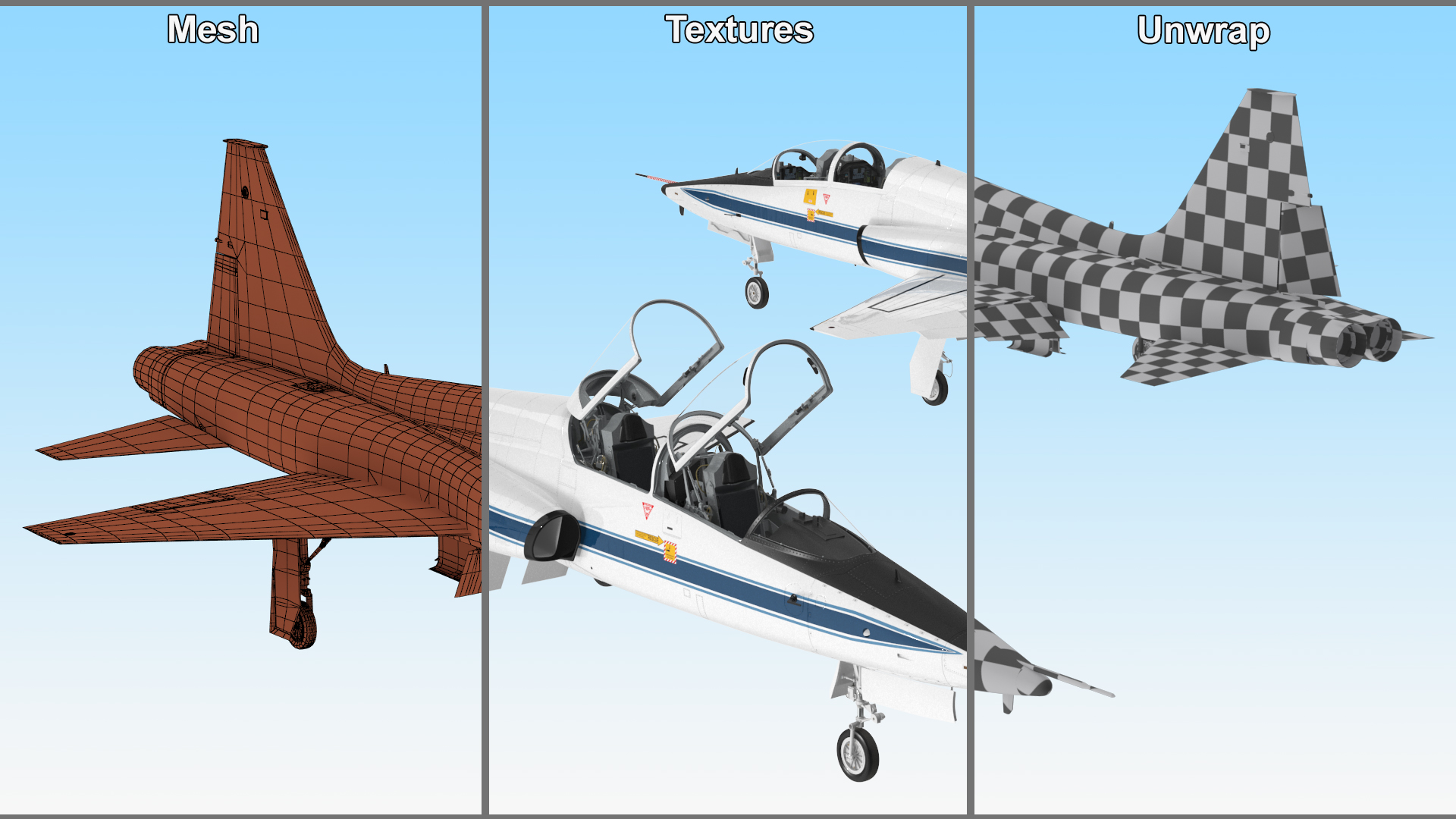 NASA Trainer Jet Aircraft T-38 White Rigged for Maya 3D
