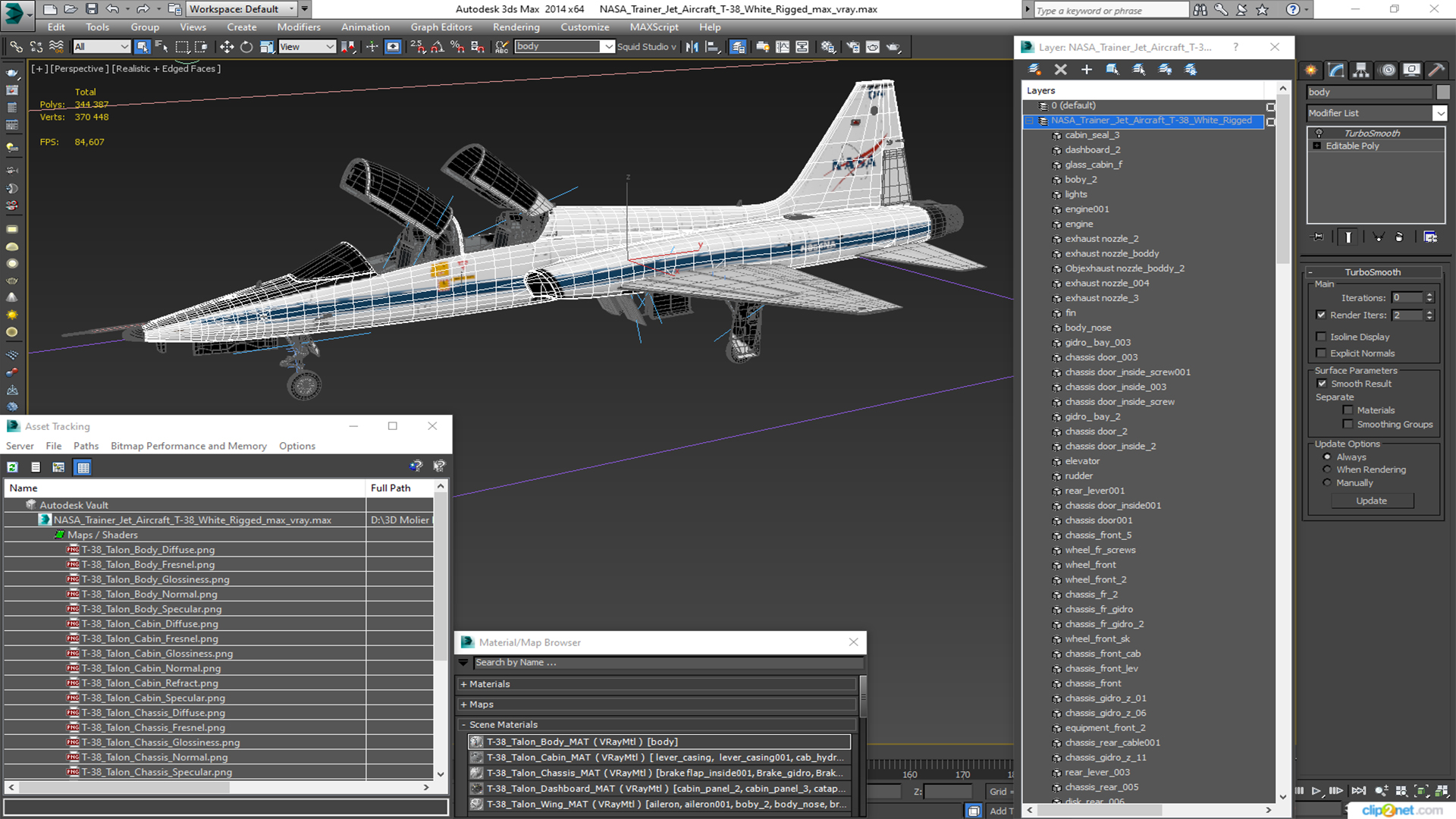 NASA Trainer Jet Aircraft T-38 White Rigged for Maya 3D