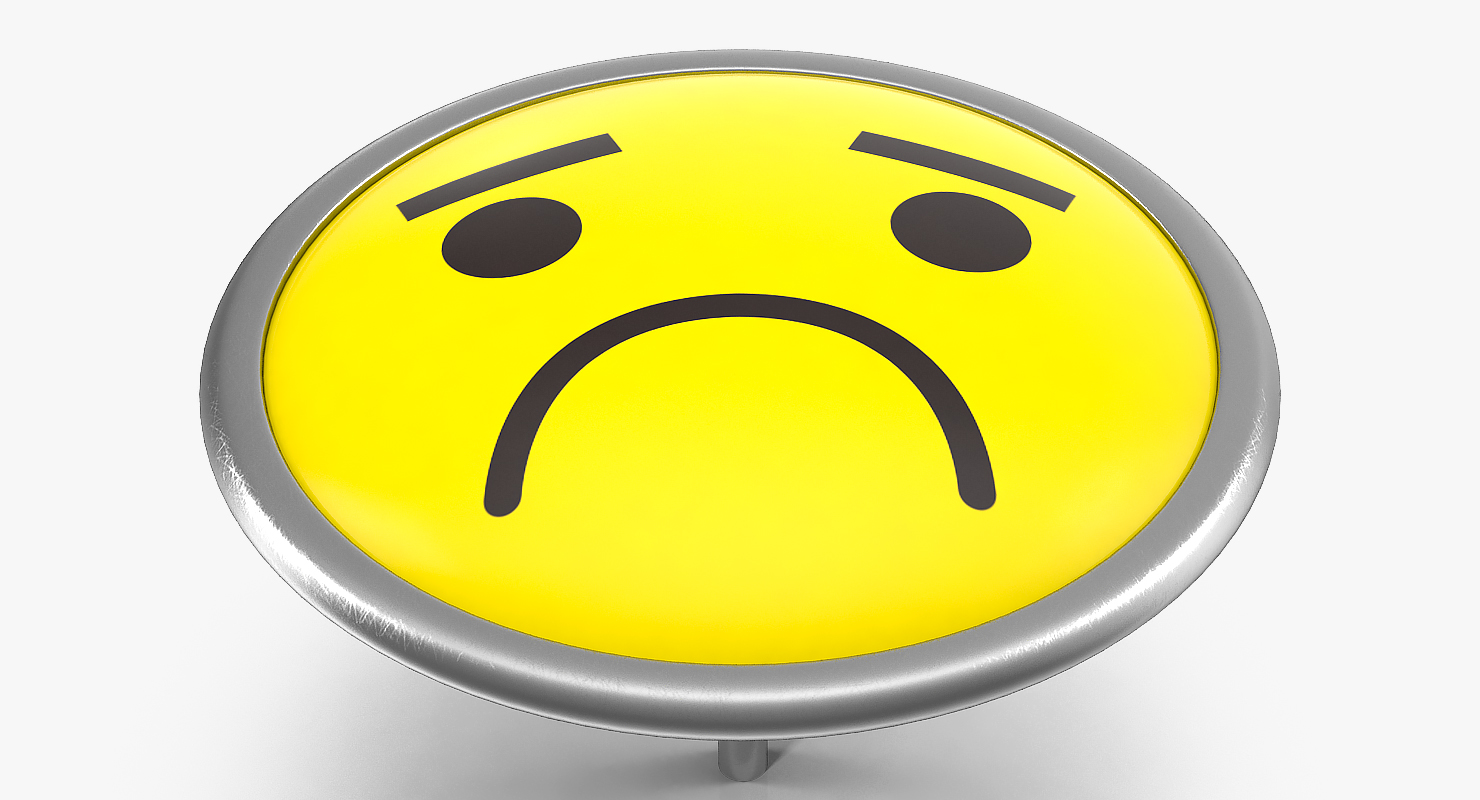 Round Pin Unhappy Face 3D