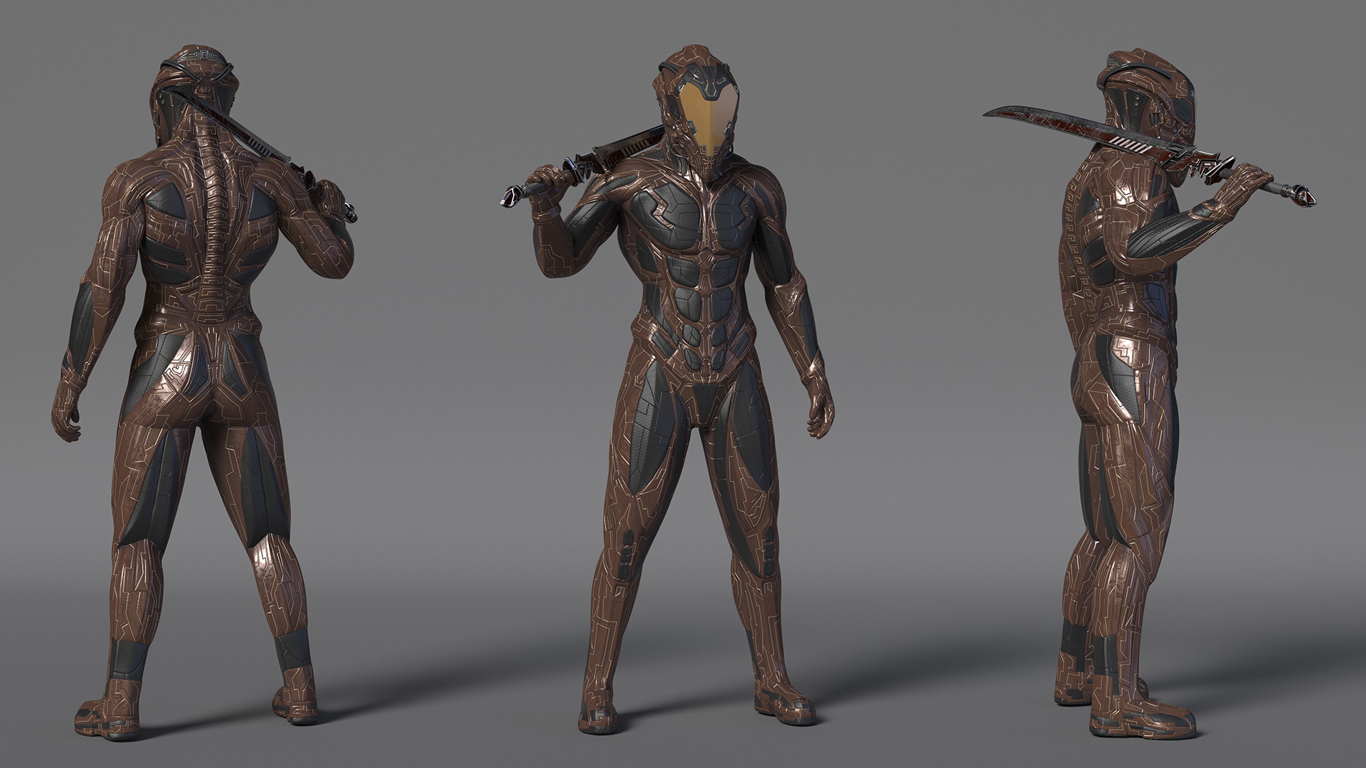 3D Futuristic Cosmic Soldier with Sword