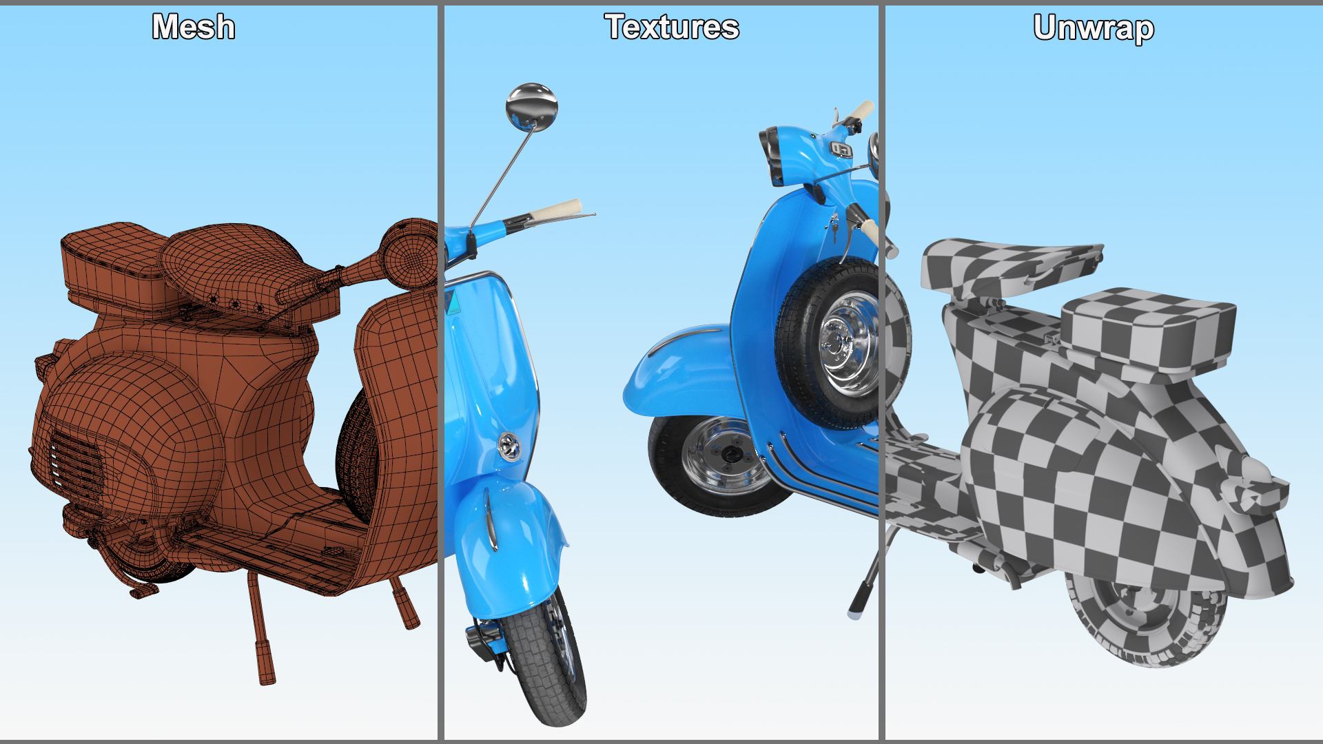 Classic Scooter Vespa 125 Blue Rigged 3D