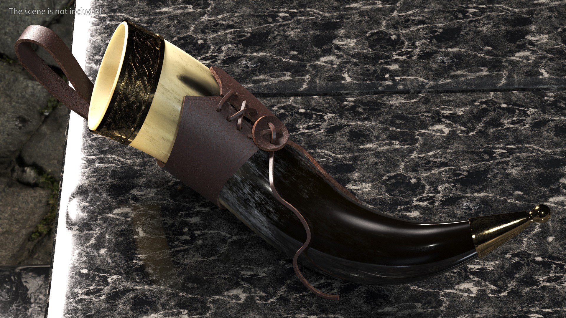 3D model Drinking Horn Light in Leather Case with Gold Trim