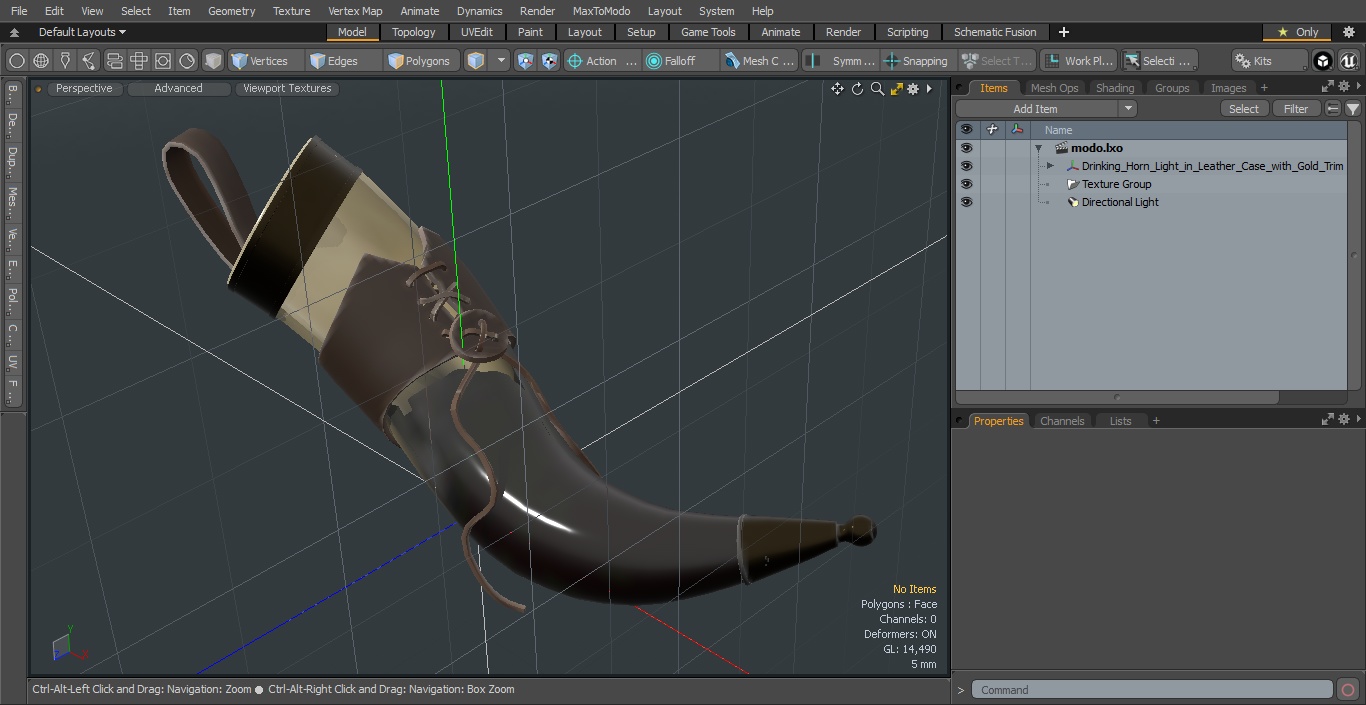 3D model Drinking Horn Light in Leather Case with Gold Trim