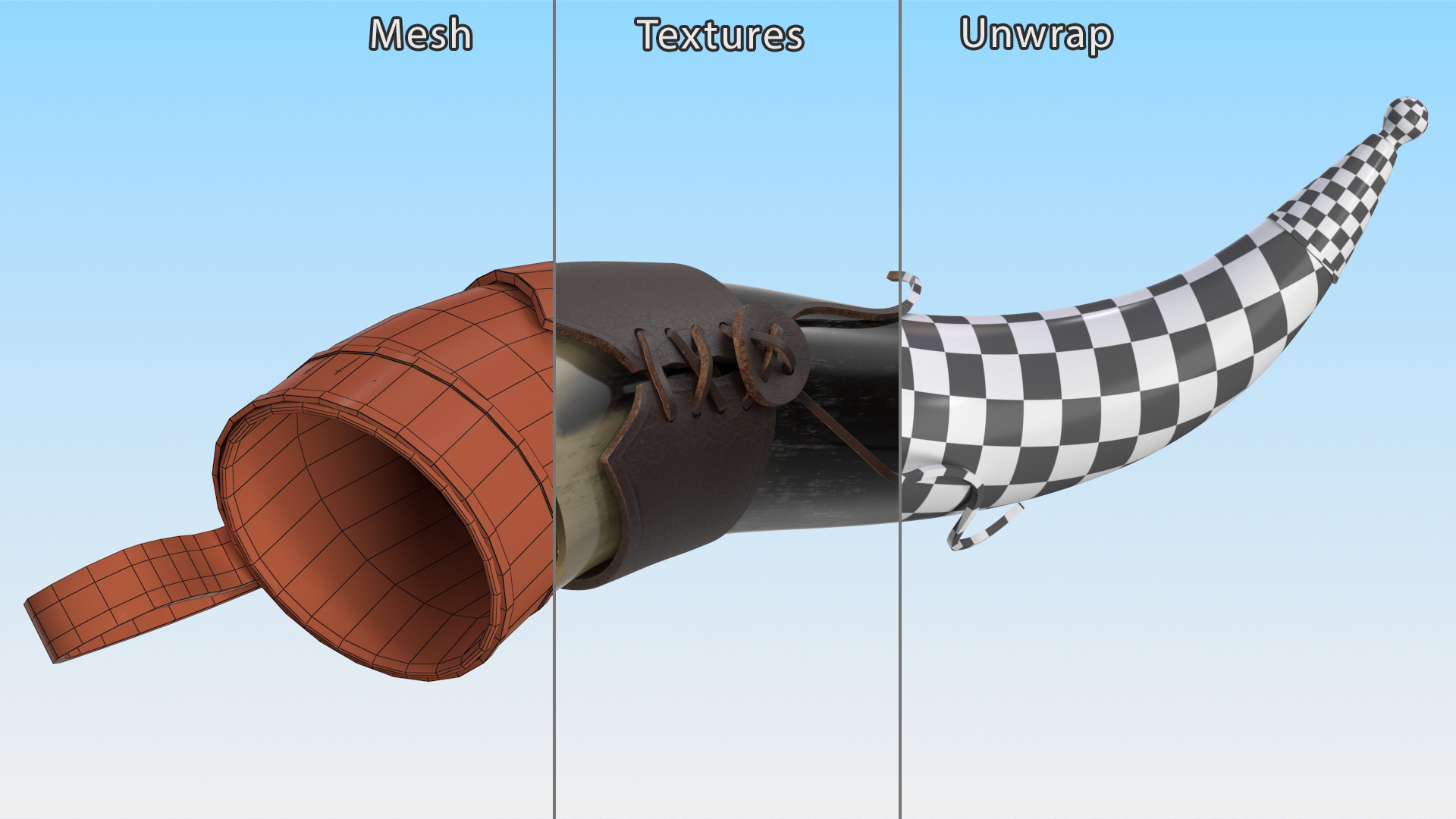 3D model Drinking Horn Light in Leather Case with Gold Trim