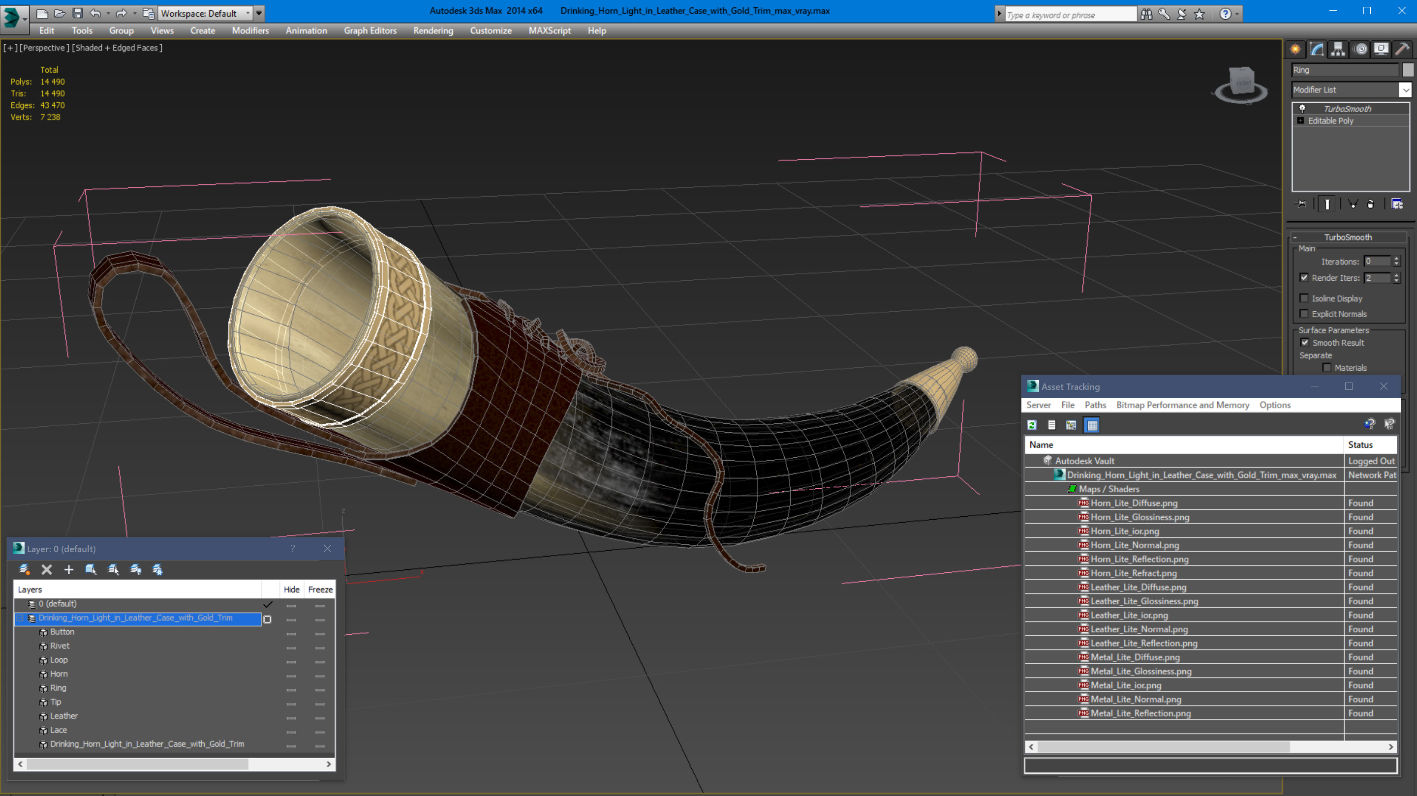 3D model Drinking Horn Light in Leather Case with Gold Trim