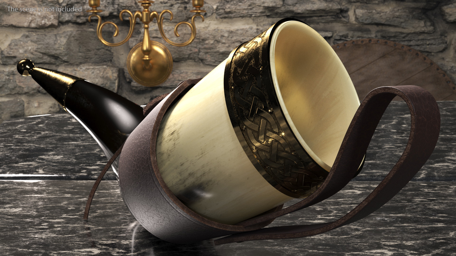 3D model Drinking Horn Light in Leather Case with Gold Trim