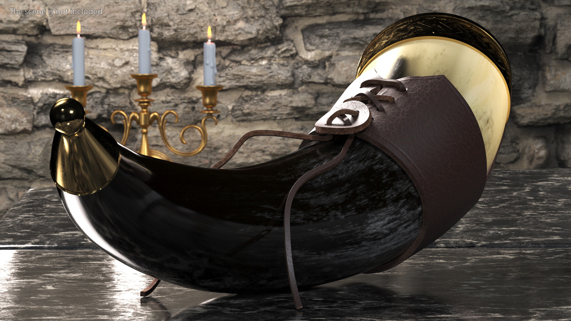 3D model Drinking Horn Light in Leather Case with Gold Trim