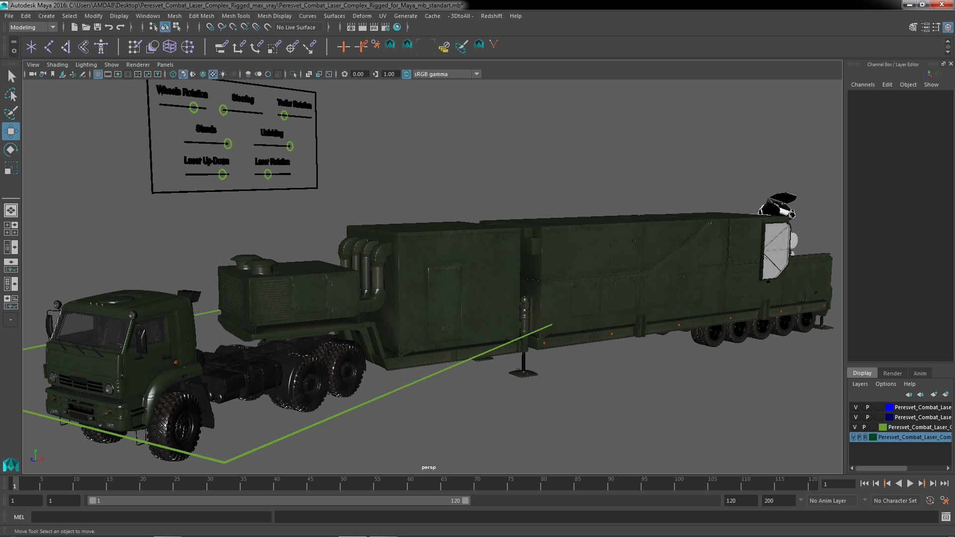 3D model Peresvet Combat Laser Complex Rigged for Maya