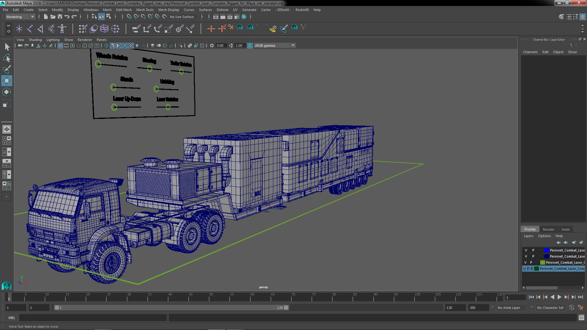 3D model Peresvet Combat Laser Complex Rigged for Maya