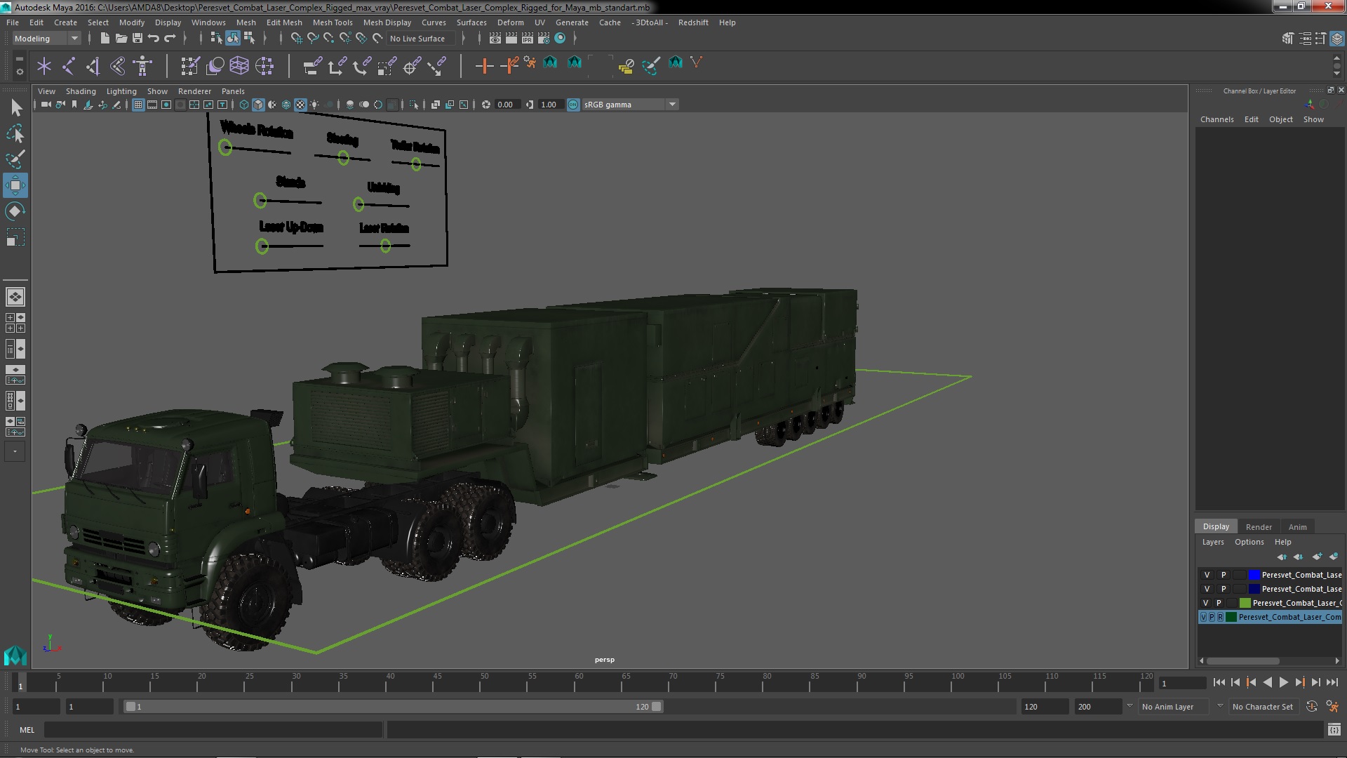 3D model Peresvet Combat Laser Complex Rigged for Maya