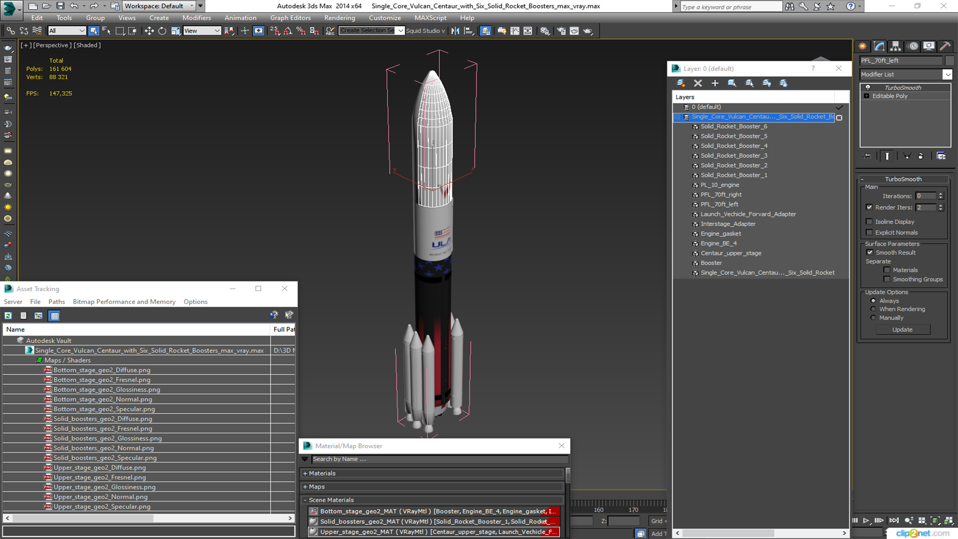 Single Core Vulcan Centaur with Six Solid Rocket Boosters 3D