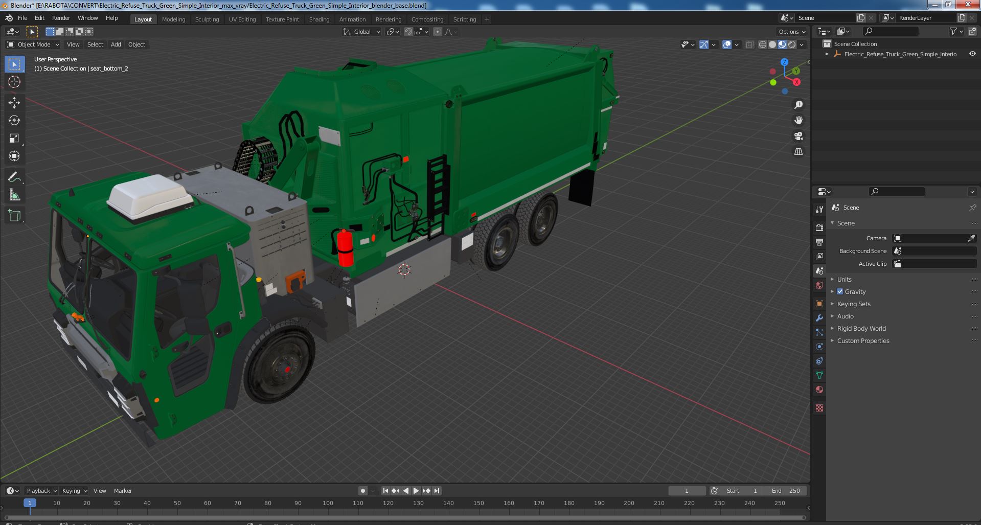 3D Electric Refuse Truck Green Simple Interior model