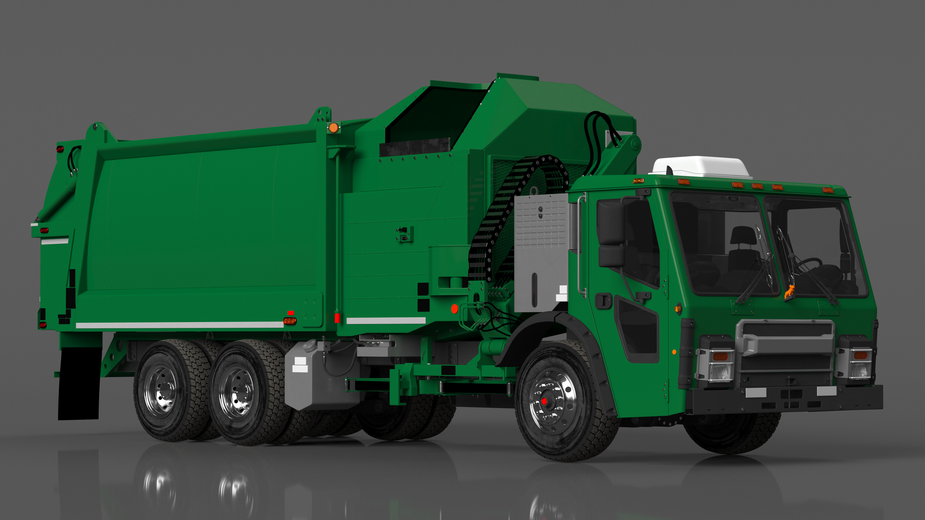 3D Electric Refuse Truck Green Simple Interior model