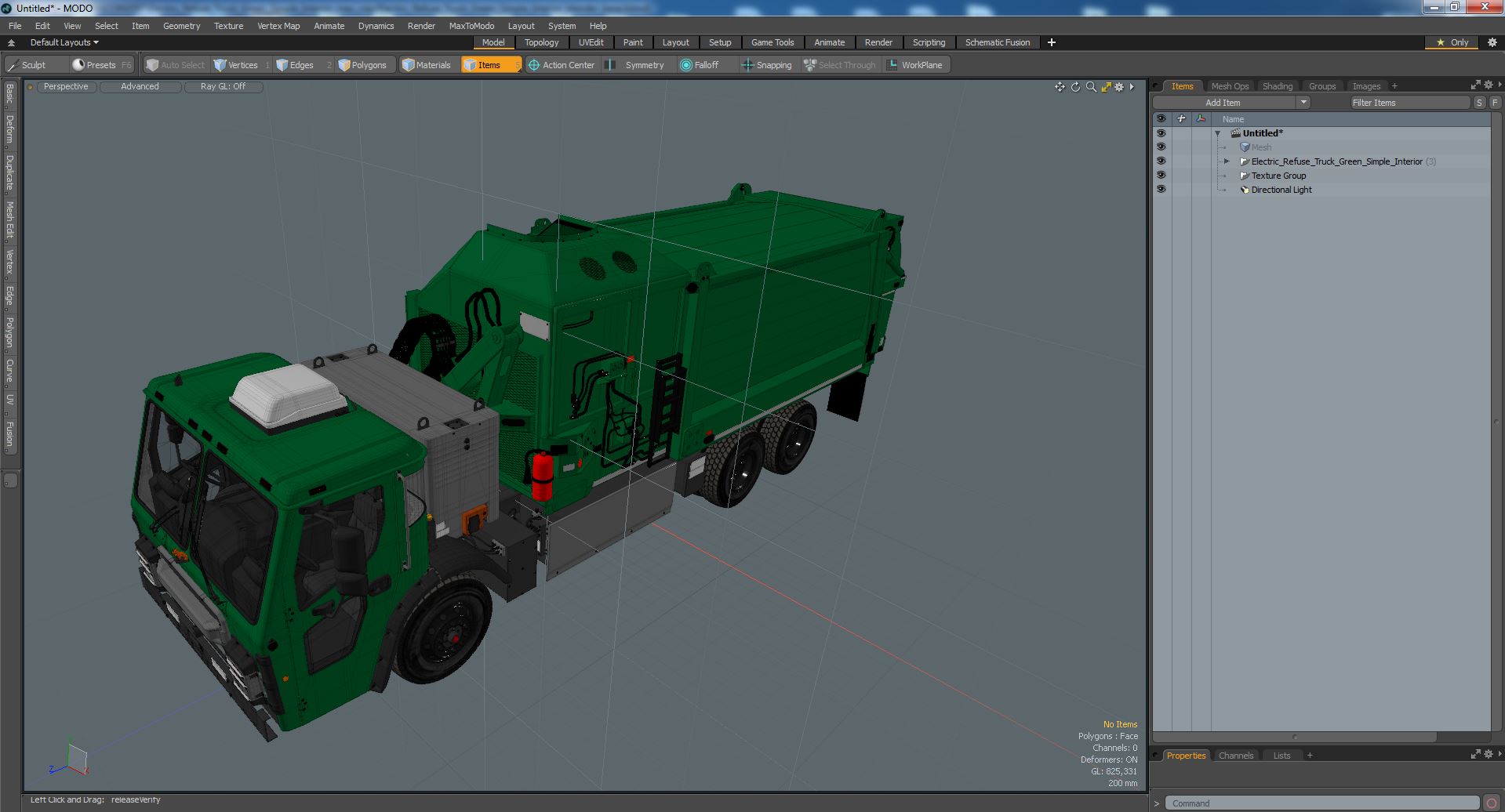 3D Electric Refuse Truck Green Simple Interior model