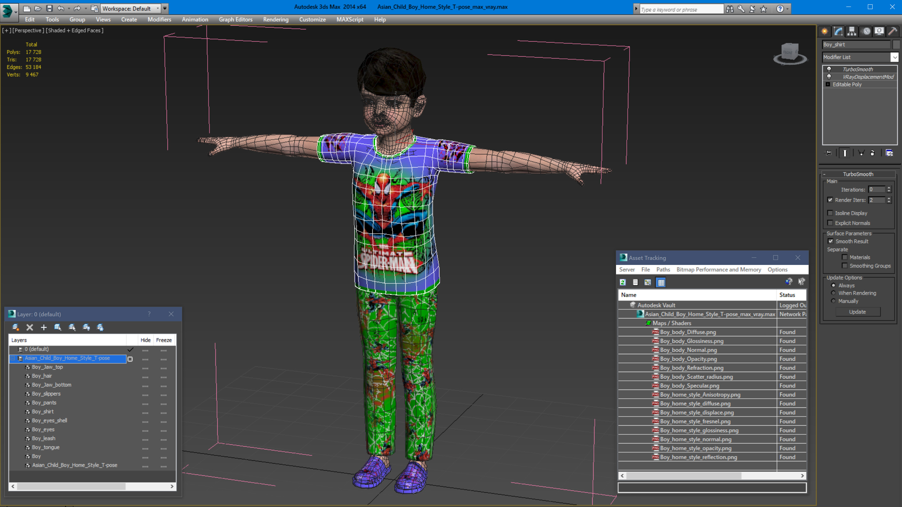 3D Asian Child Boy Home Style T-pose model