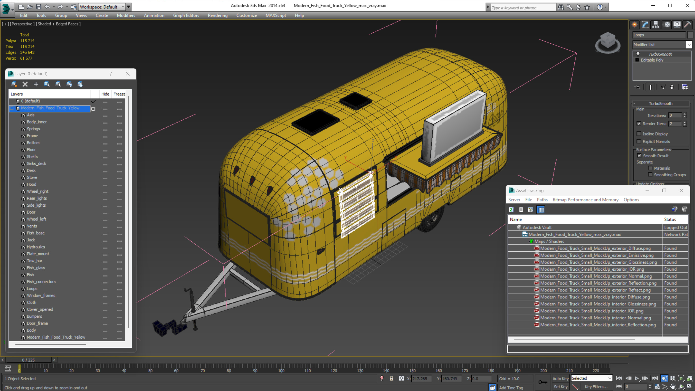 Modern Fish Food Truck Yellow 3D model