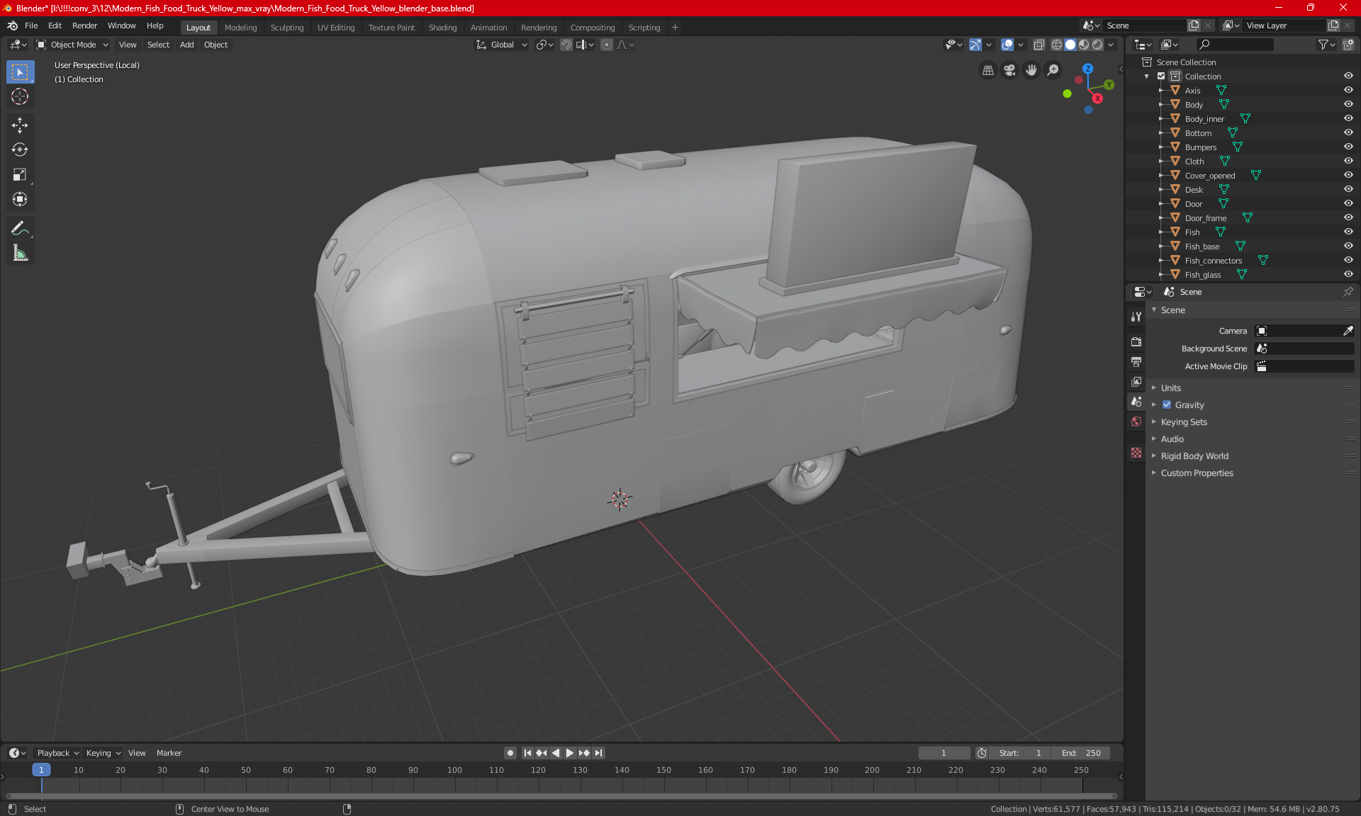 Modern Fish Food Truck Yellow 3D model