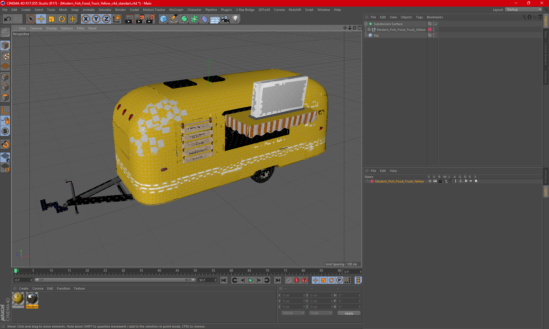 Modern Fish Food Truck Yellow 3D model