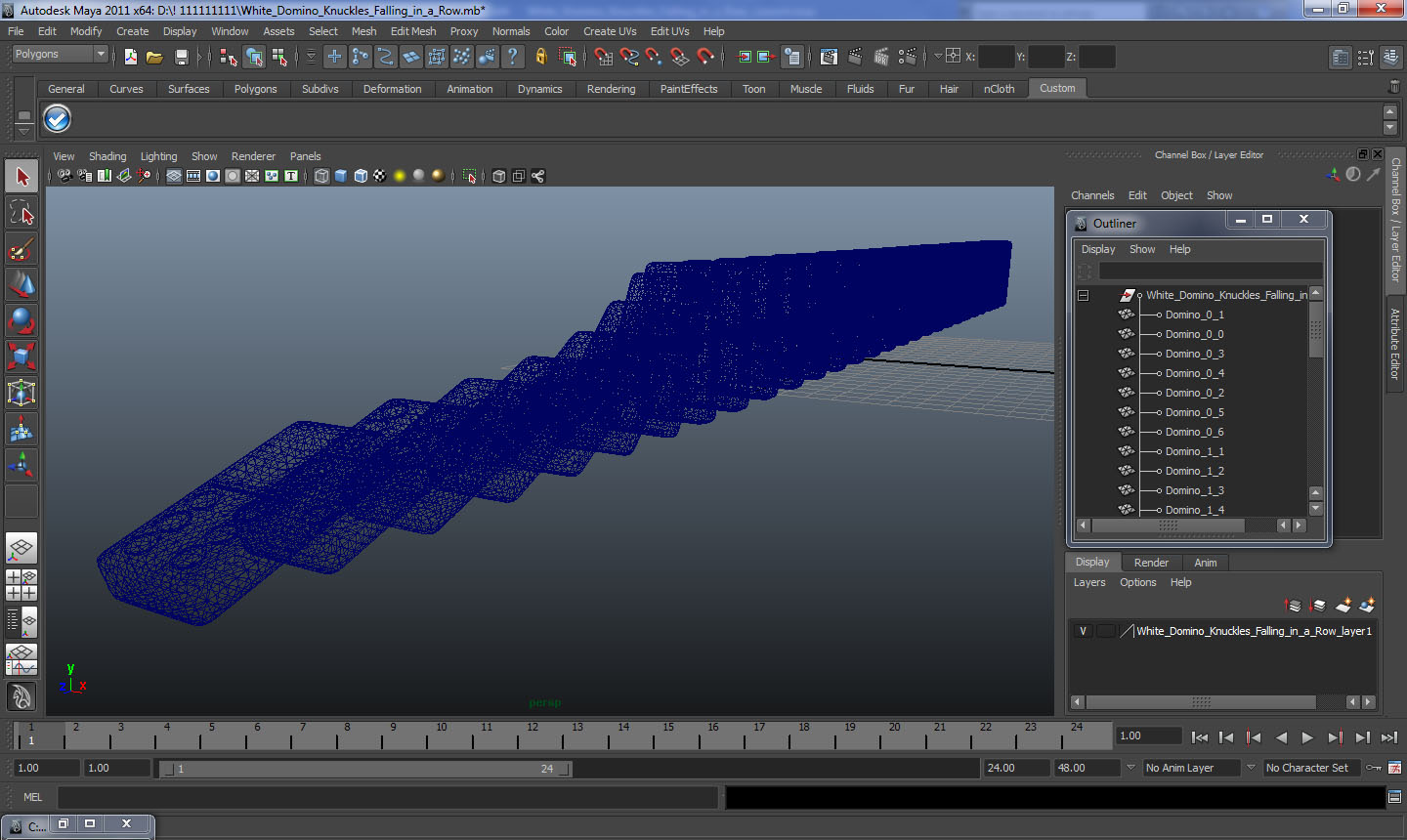 3D White Domino Knuckles Falling in a Row model