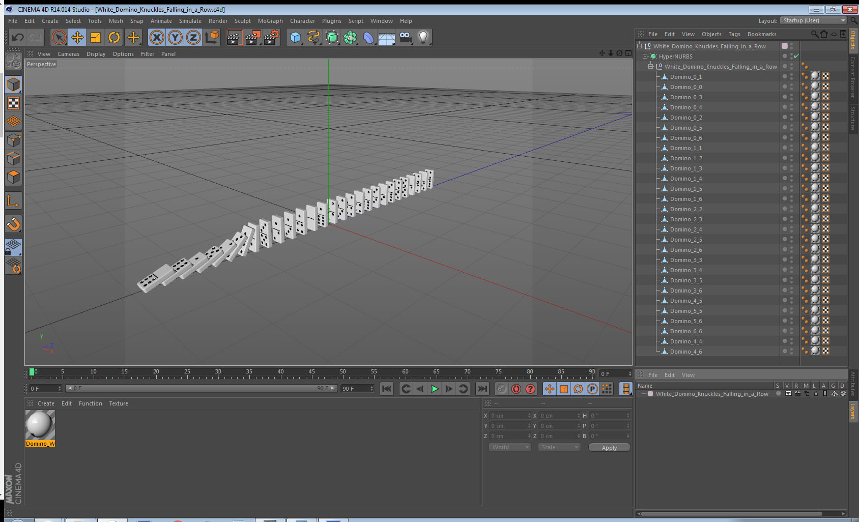 3D White Domino Knuckles Falling in a Row model