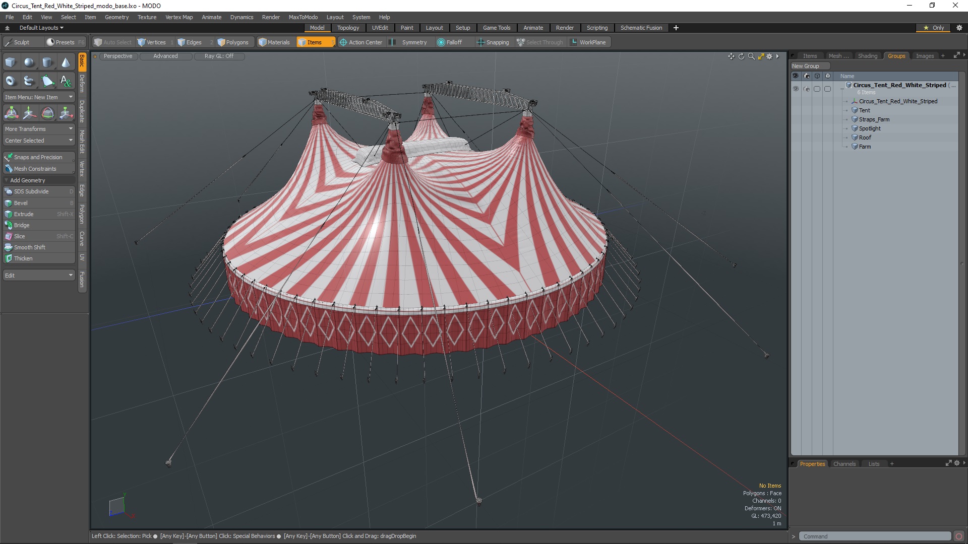 Circus Tent Red White Striped 3D model