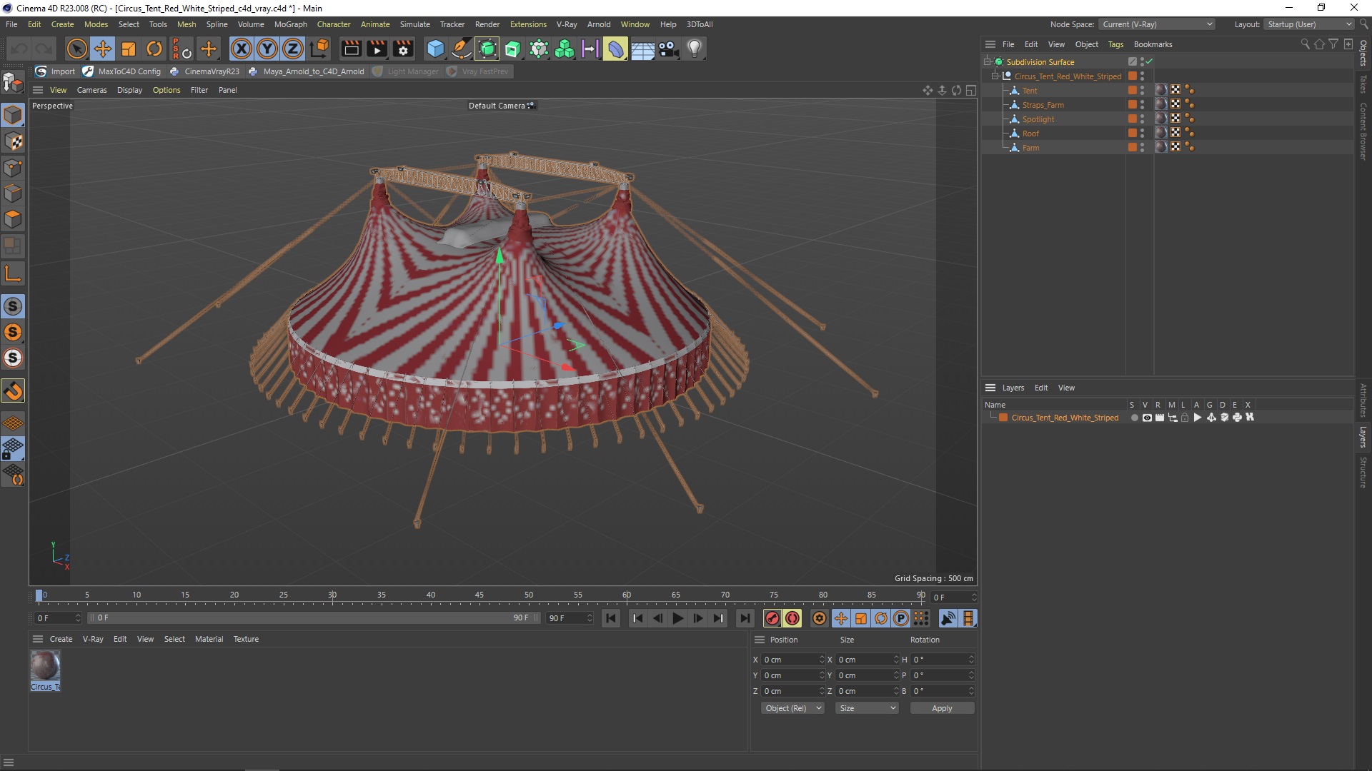 Circus Tent Red White Striped 3D model