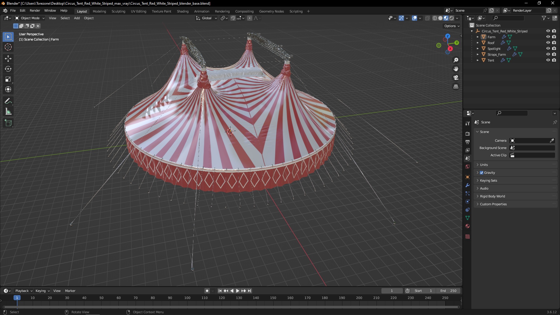 Circus Tent Red White Striped 3D model