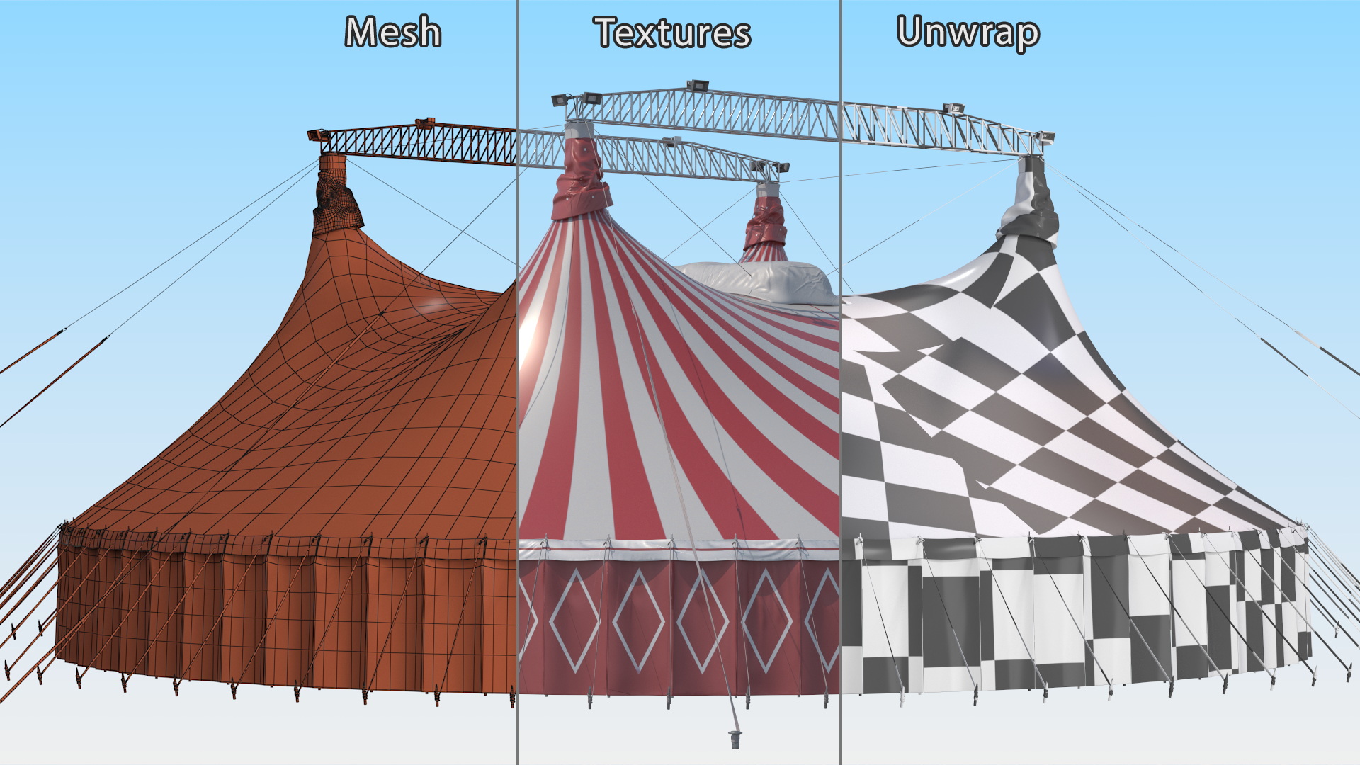 Circus Tent Red White Striped 3D model