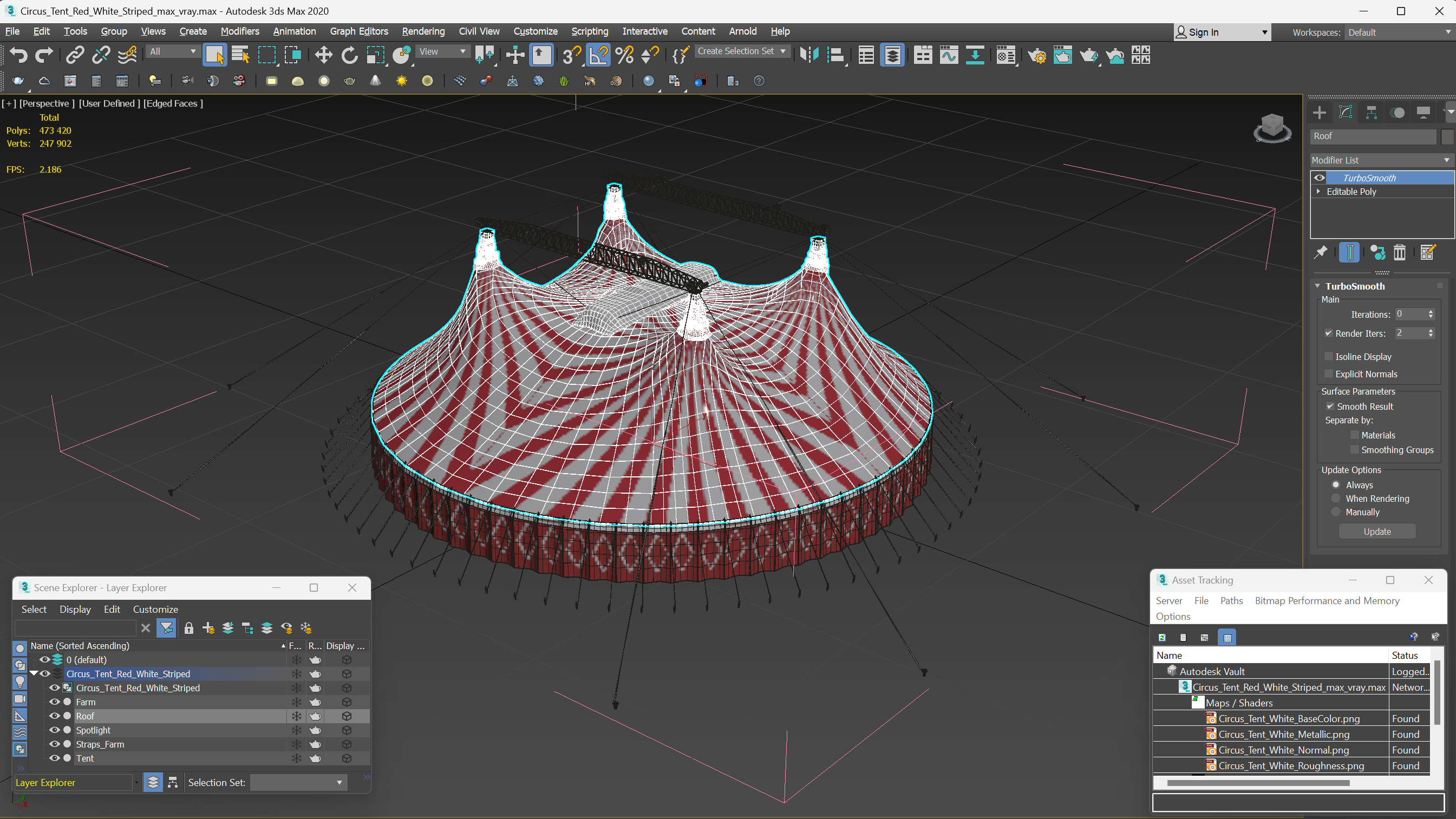 Circus Tent Red White Striped 3D model