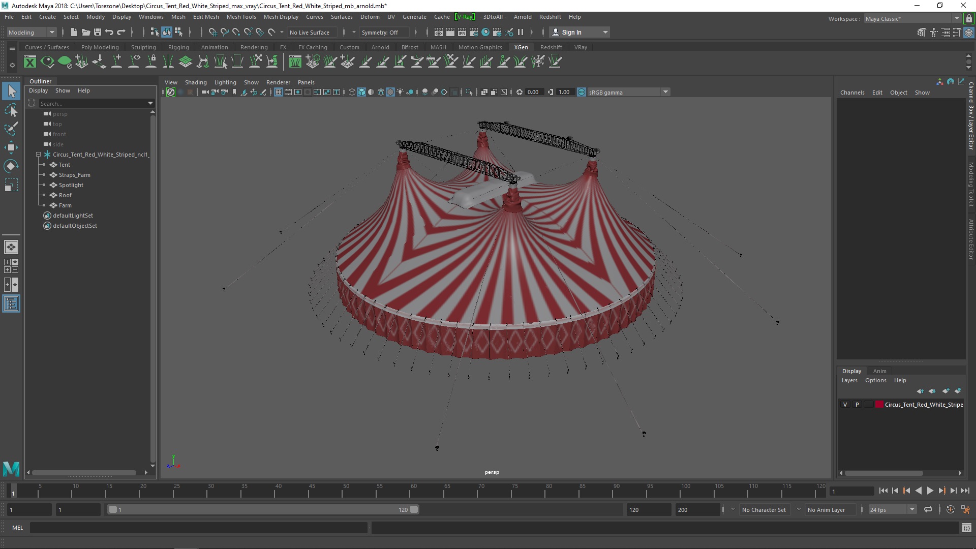 Circus Tent Red White Striped 3D model