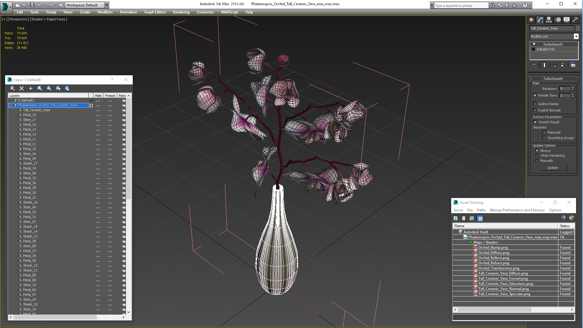 Phalaenopsis Orchid Tall Ceramic Vase 3D