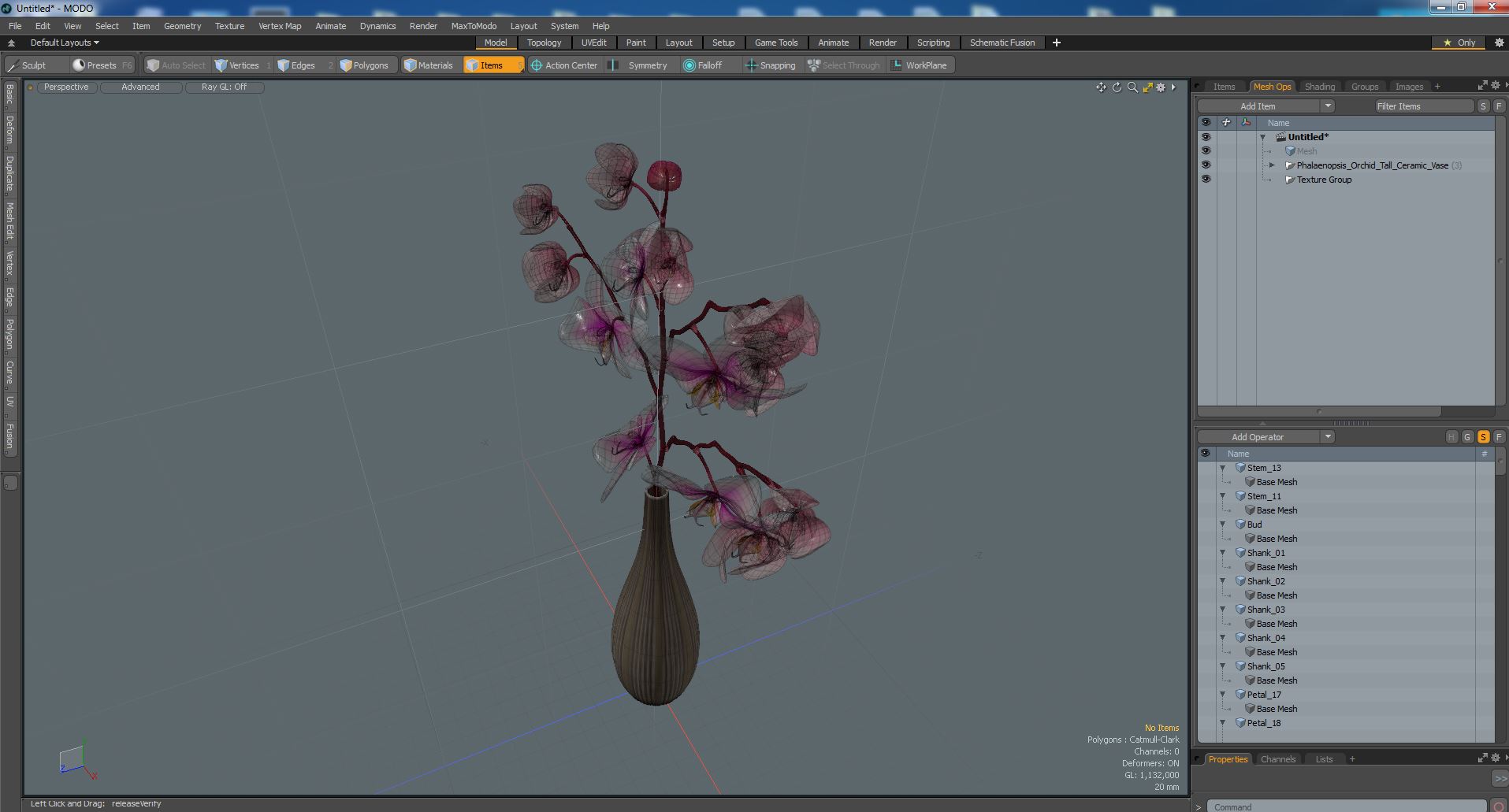 Phalaenopsis Orchid Tall Ceramic Vase 3D