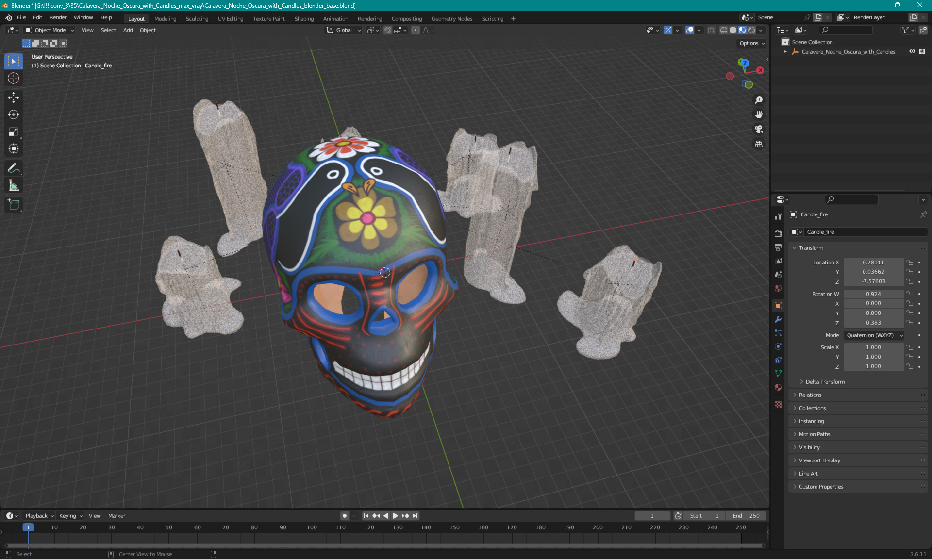 Calavera Noche Oscura with Candles 3D model