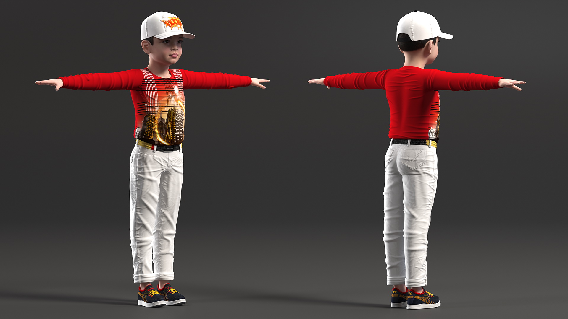 3D model Asian Child Boy Street Style T-pose