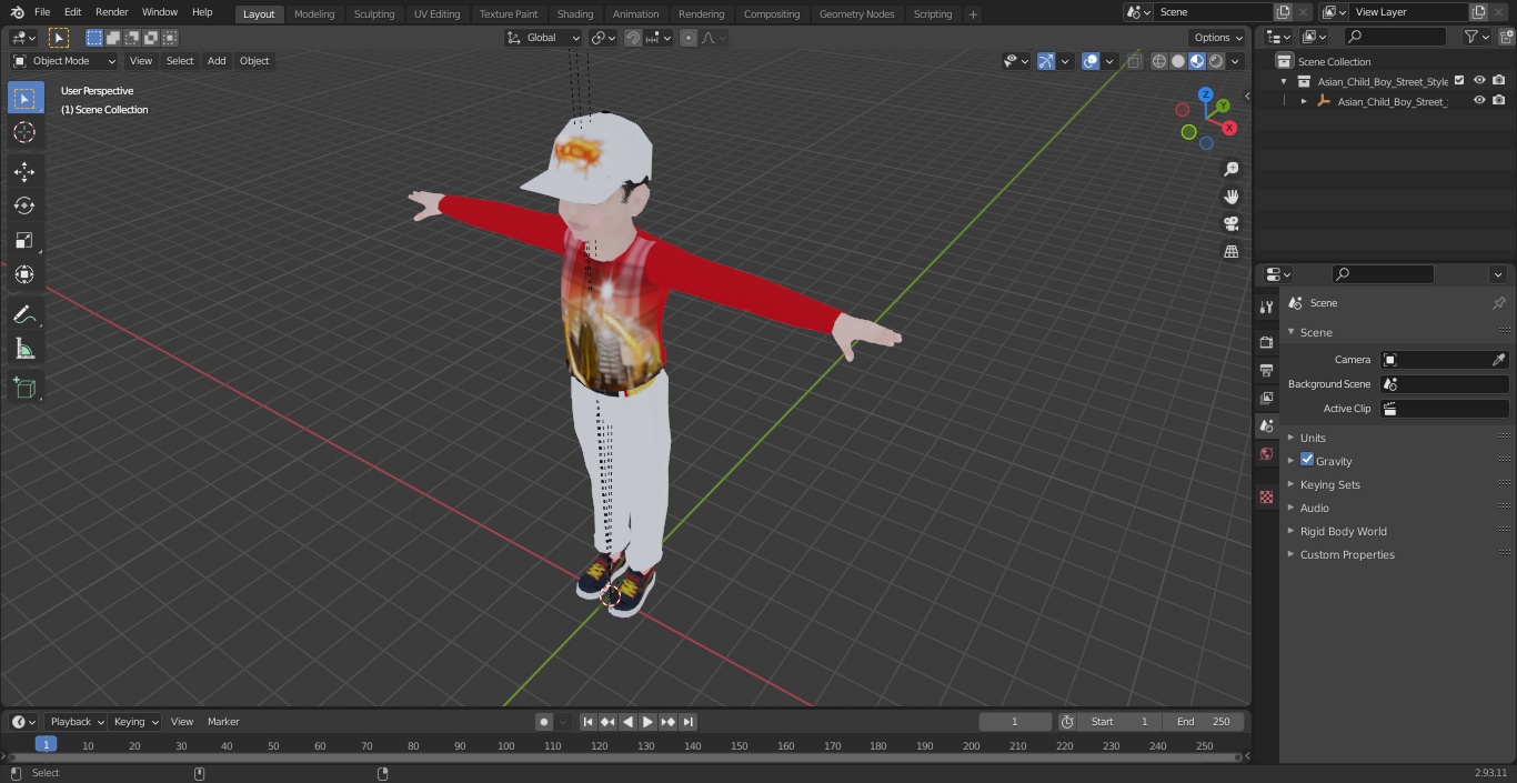 3D model Asian Child Boy Street Style T-pose