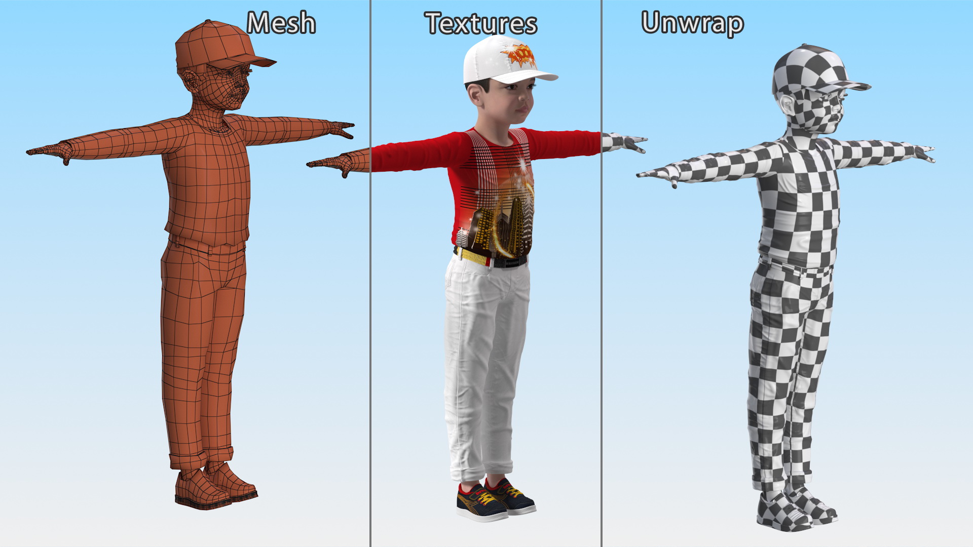 3D model Asian Child Boy Street Style T-pose