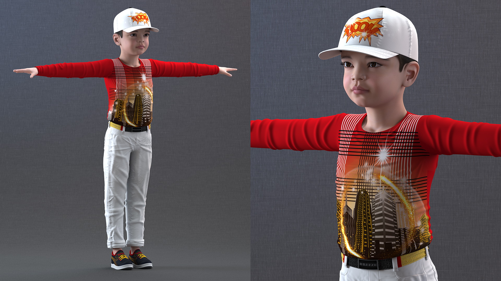 3D model Asian Child Boy Street Style T-pose