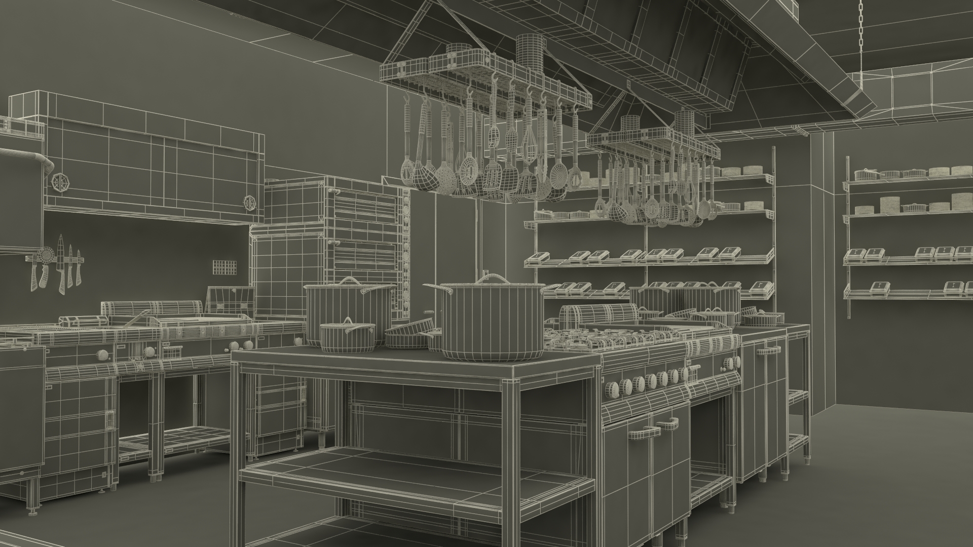3D model Commercial Restaurant Kitchen Lights Off