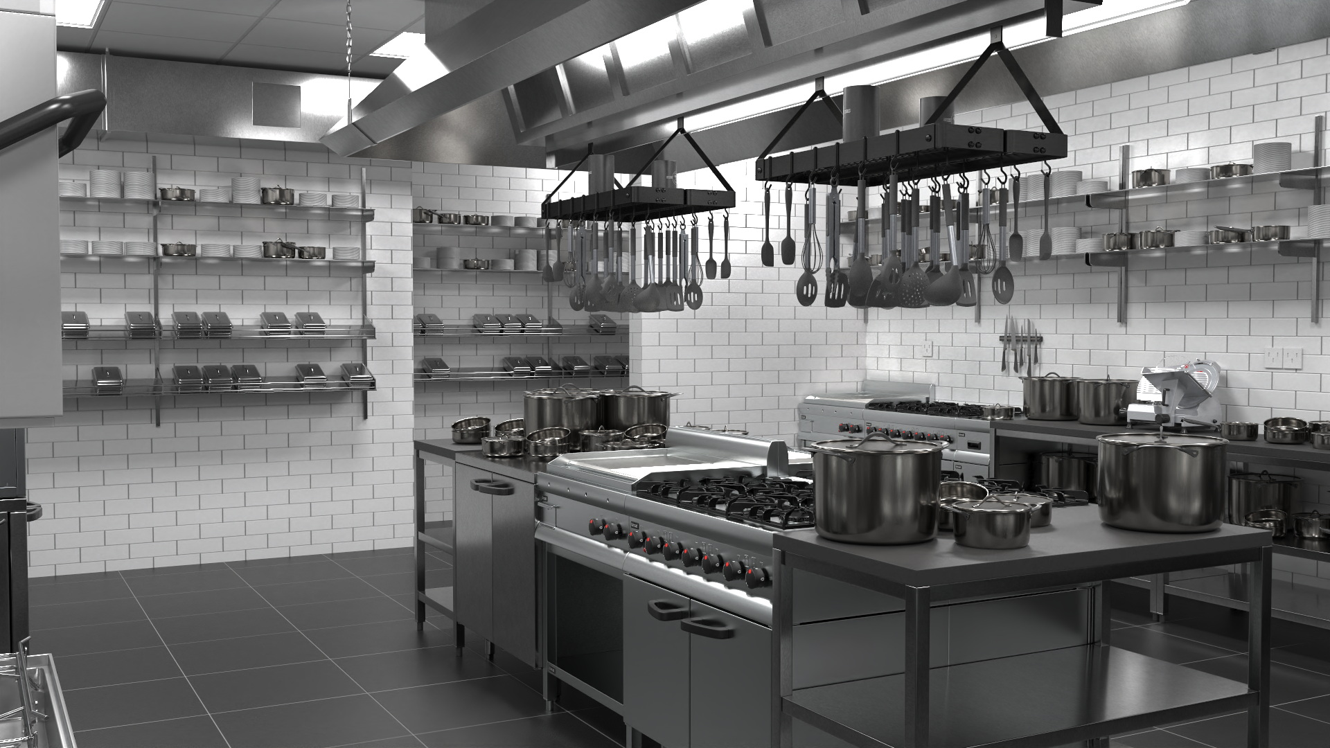 3D model Commercial Restaurant Kitchen Lights Off