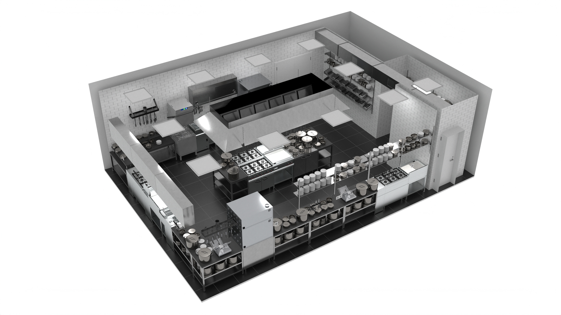 3D model Commercial Restaurant Kitchen Lights Off