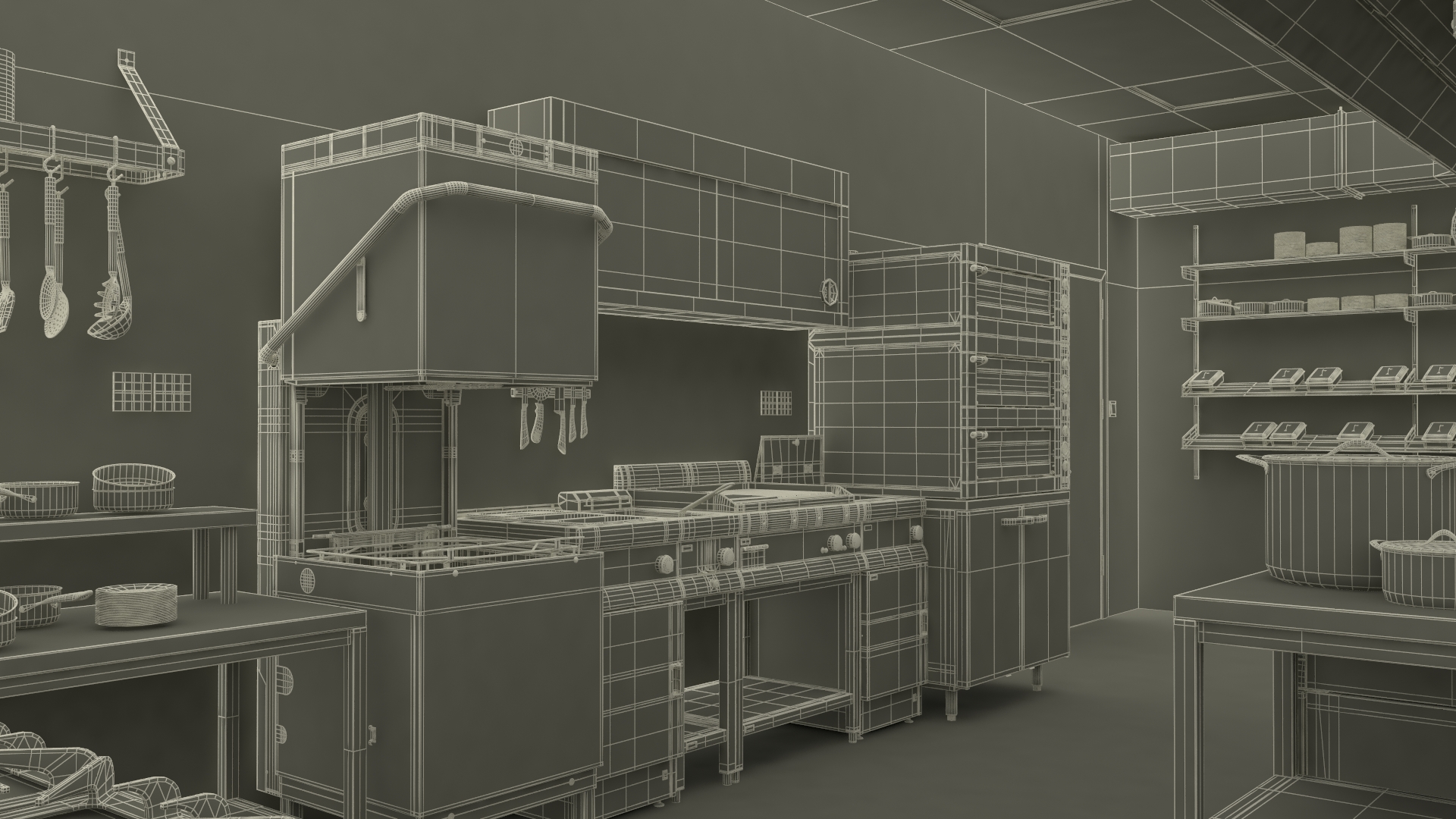 3D model Commercial Restaurant Kitchen Lights Off