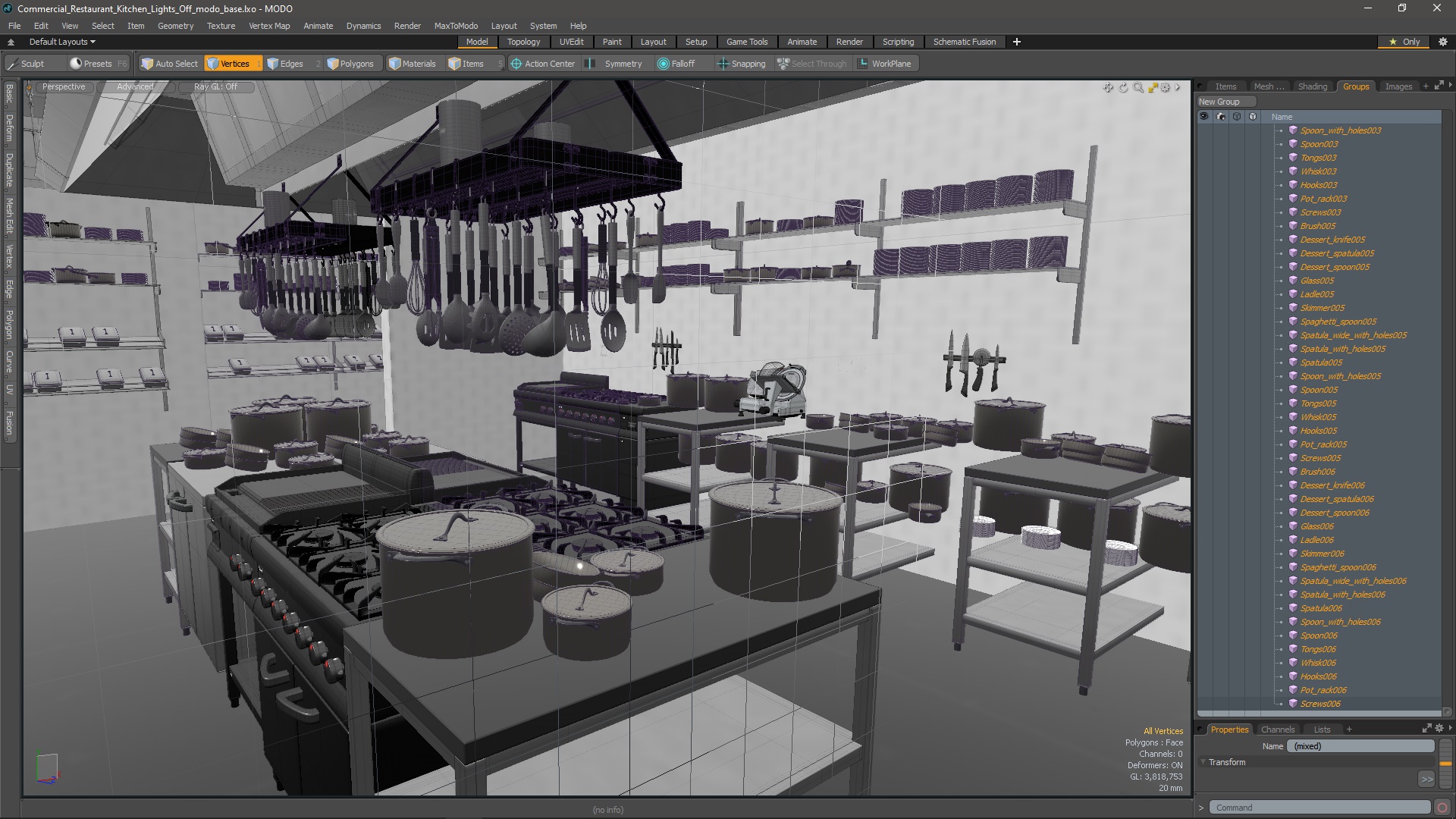 3D model Commercial Restaurant Kitchen Lights Off