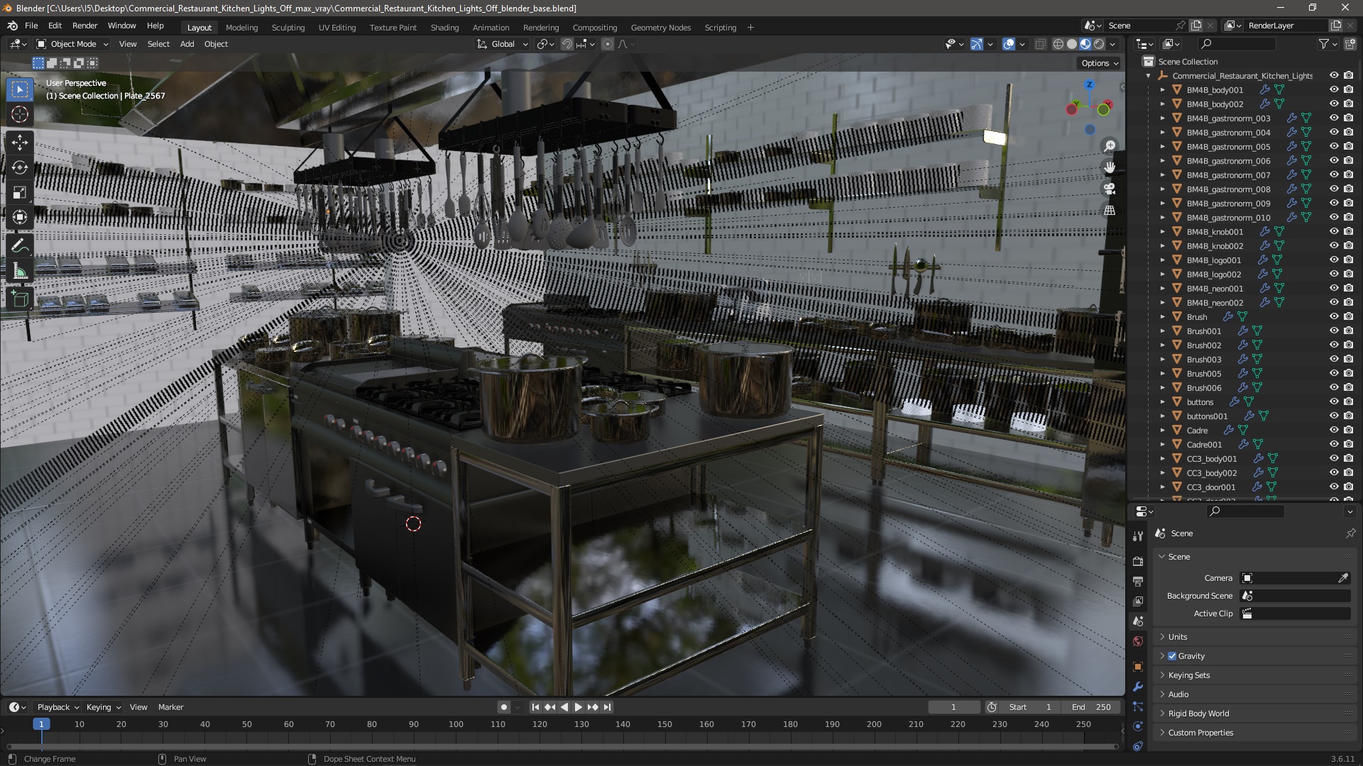 3D model Commercial Restaurant Kitchen Lights Off