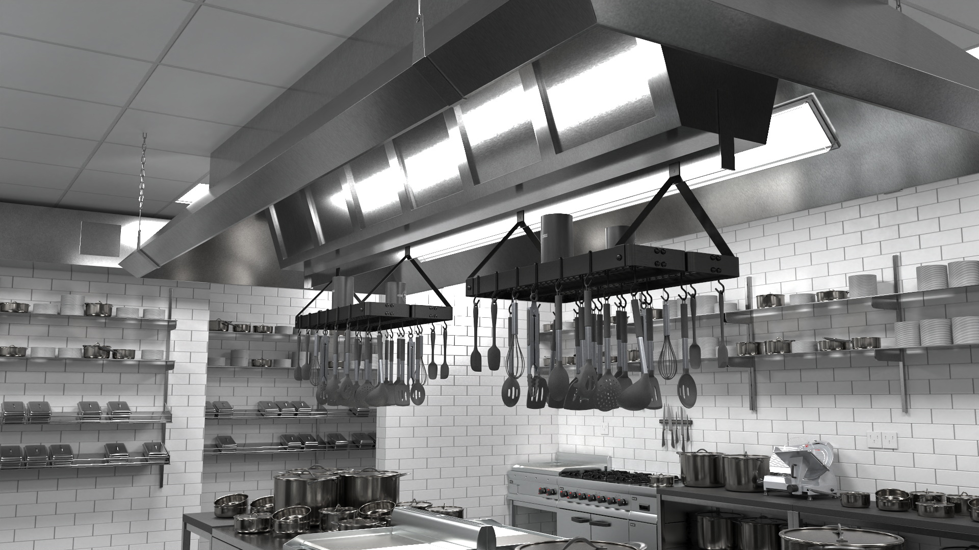 3D model Commercial Restaurant Kitchen Lights Off