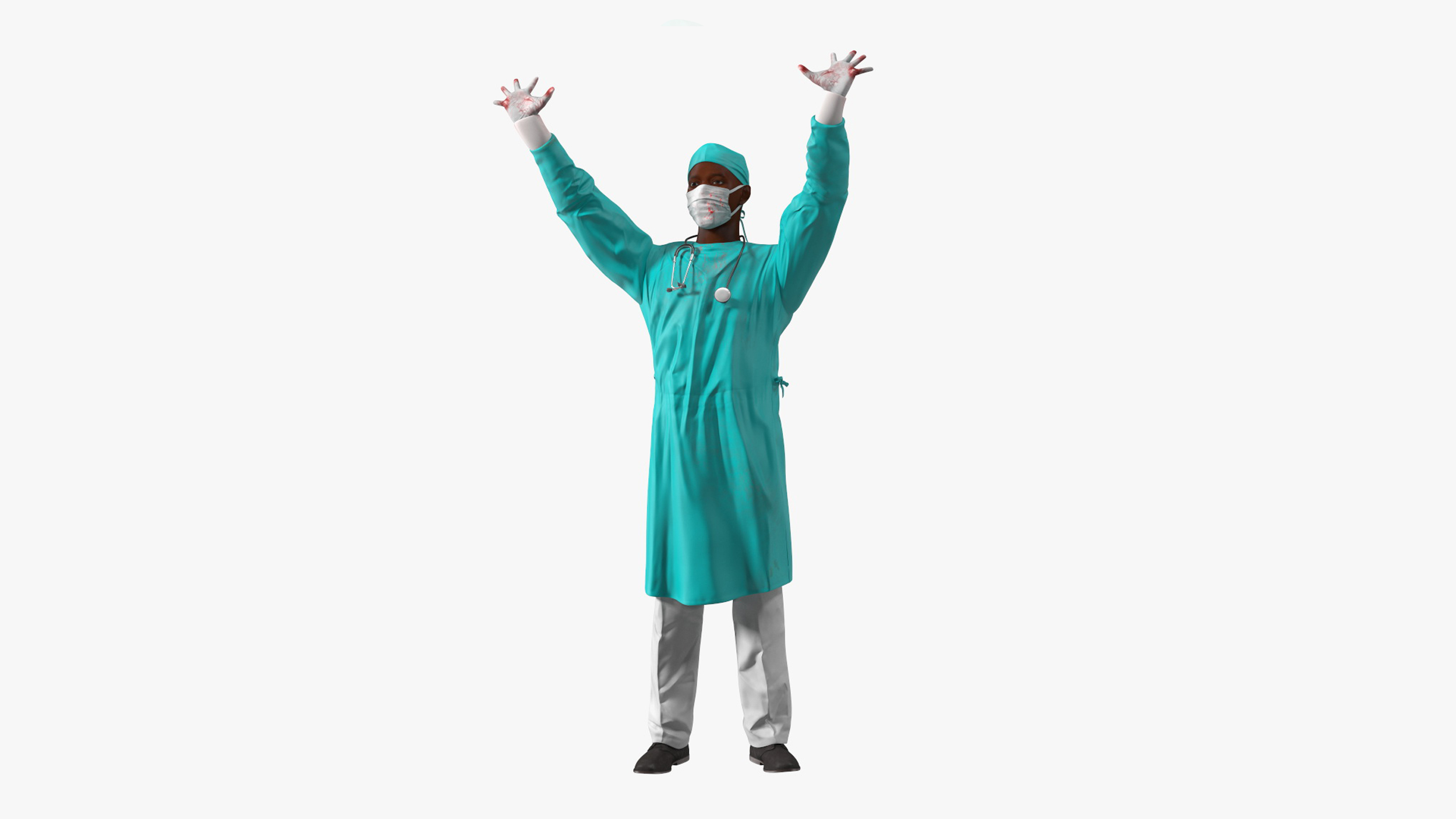 3D African Black Male Doctor Wearing Face Mask Blood Stained Rigged for Maya model